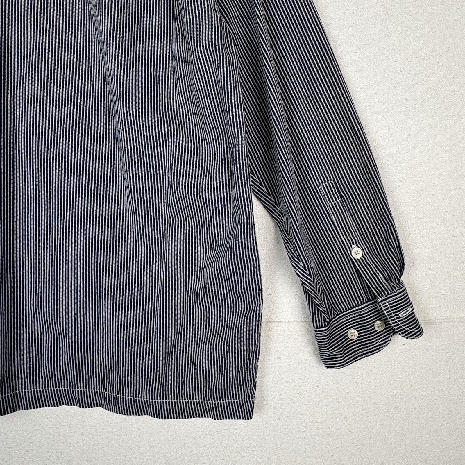 Vintage Bugle Boy 80s 90s Engineer Striped Long Sleeve Button Shirt Blue Men’s L