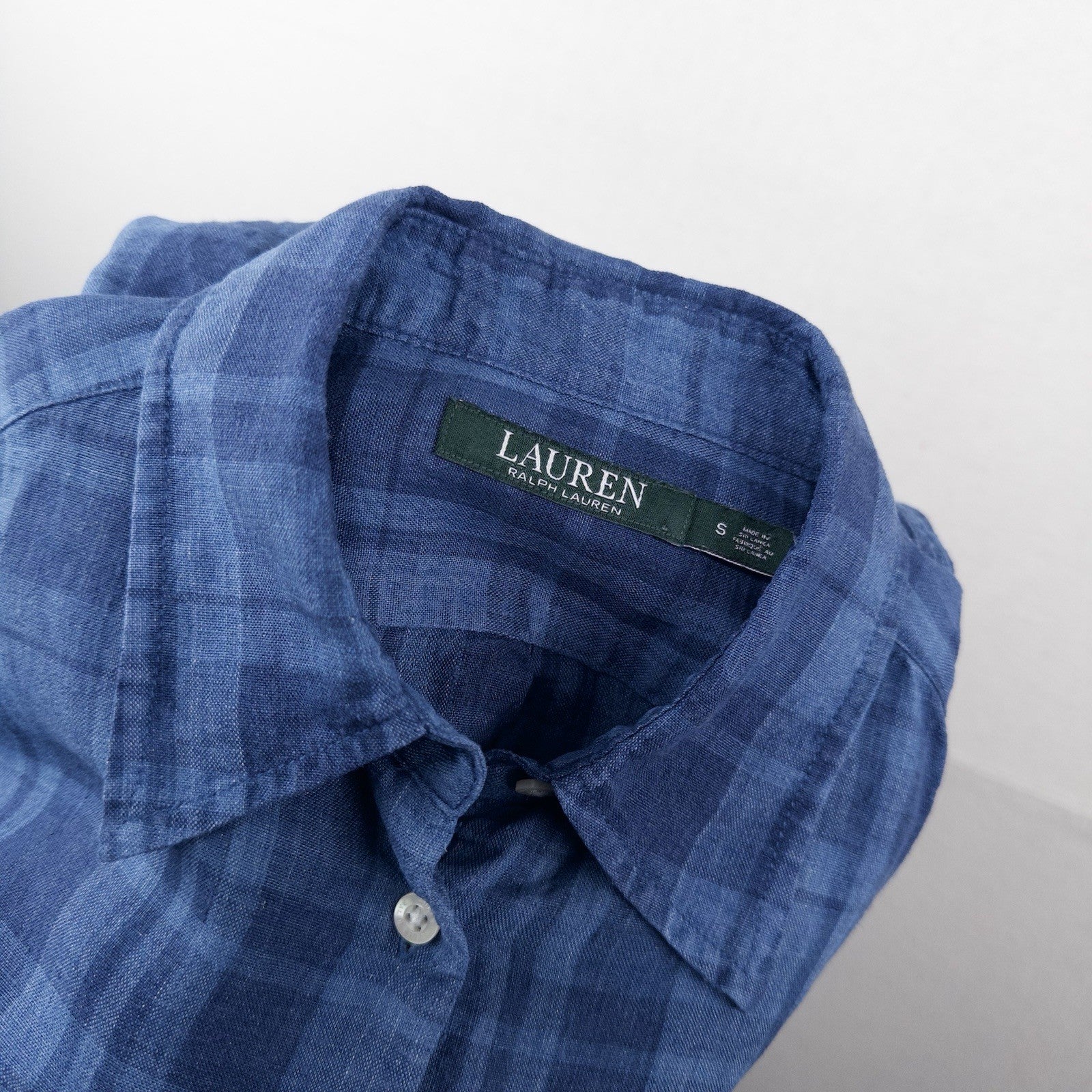 Lauren Ralph Lauren Women's Small Linen Blue Plaid Popover Shirt