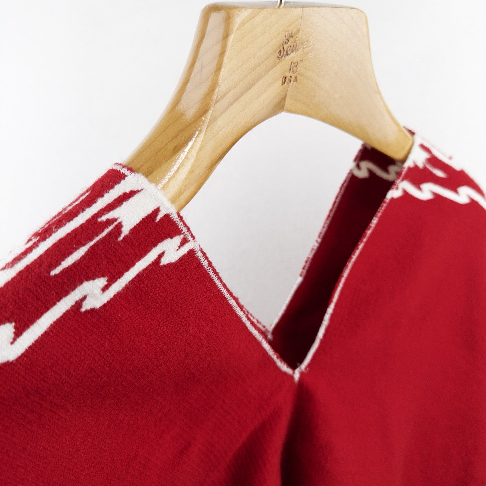 Vtg Mexican Handwoven Fringed Over The Head Poncho Wool Blend Boho Red White