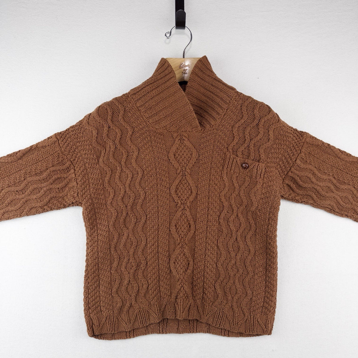 Cambridge Dry Goods Brown Cable Knit Wool Shawl Collar Sweater Women’s Small