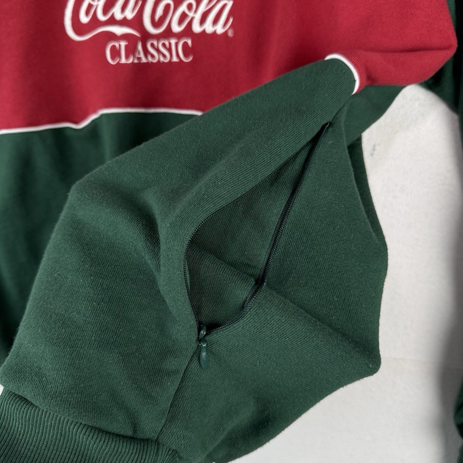 Coca-Cola 1/4 Zip Men's XL Green Red Embroidered Fleece Sweatshirt *Read
