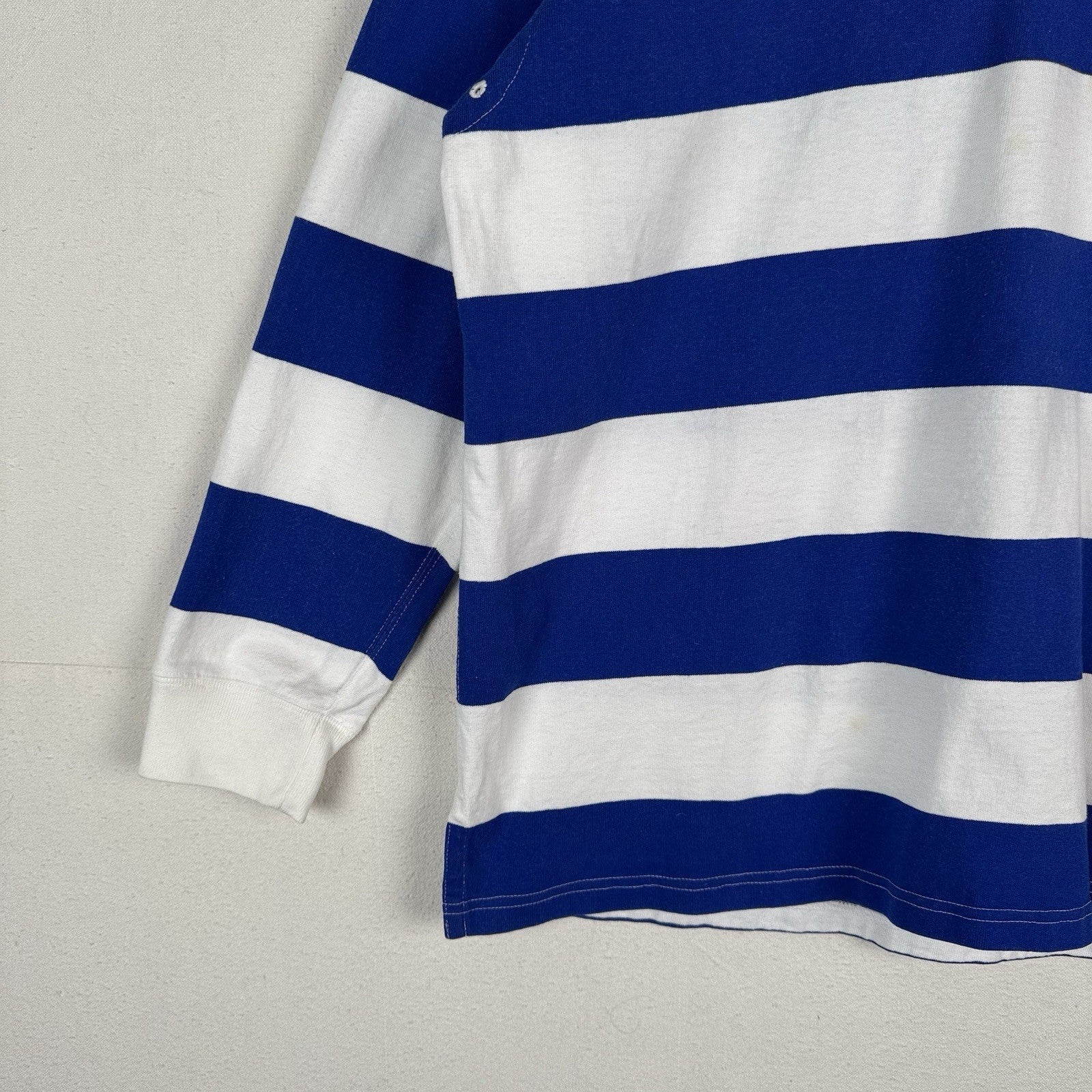 90’s Vintage Polo Ralph Lauren Rugby Shirt Mens Large Blue White Striped *Read