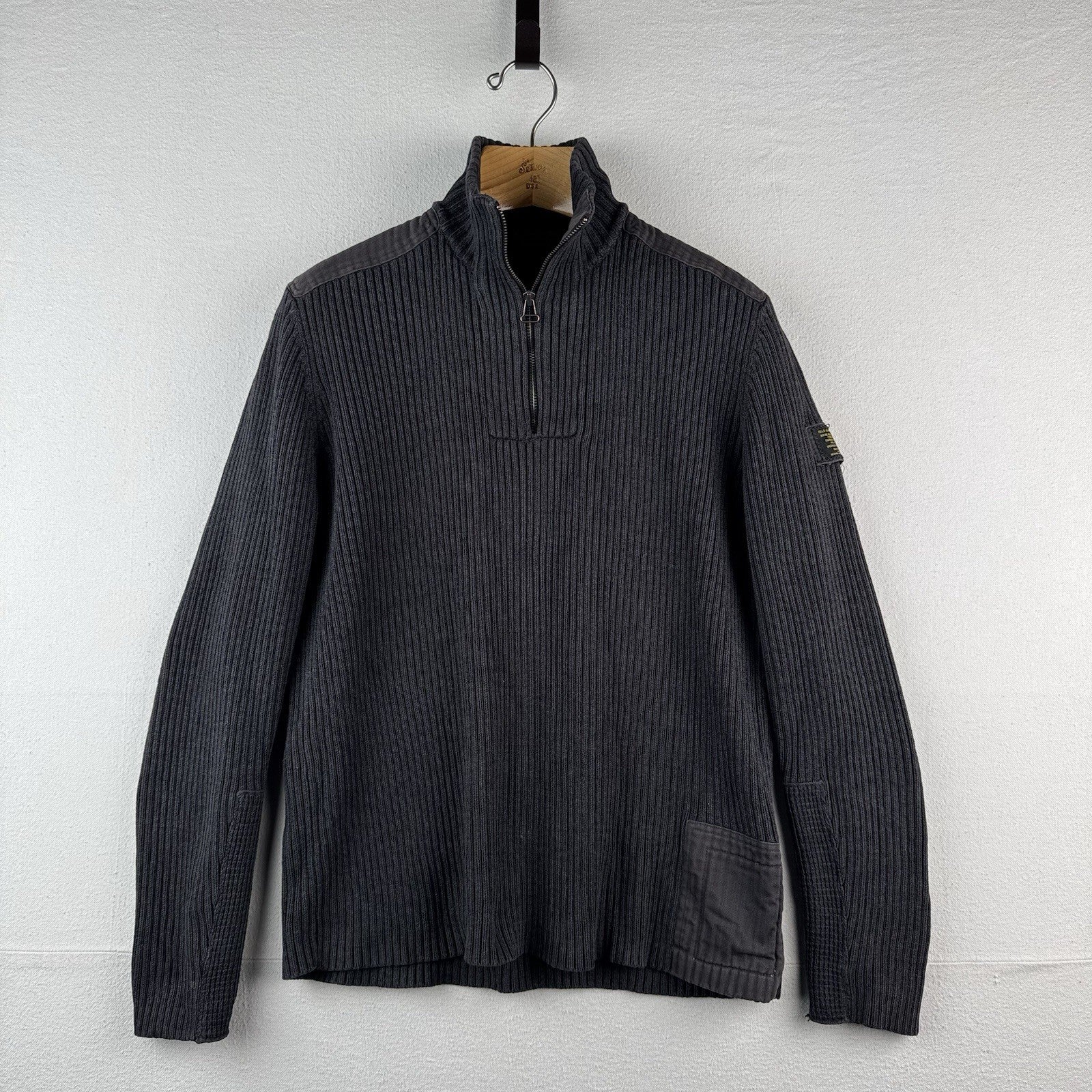 Vtg Polo Jeans Co Ralph Lauren Men’s L Military 1/4 Zip Ribbed Knit Sweater Gray