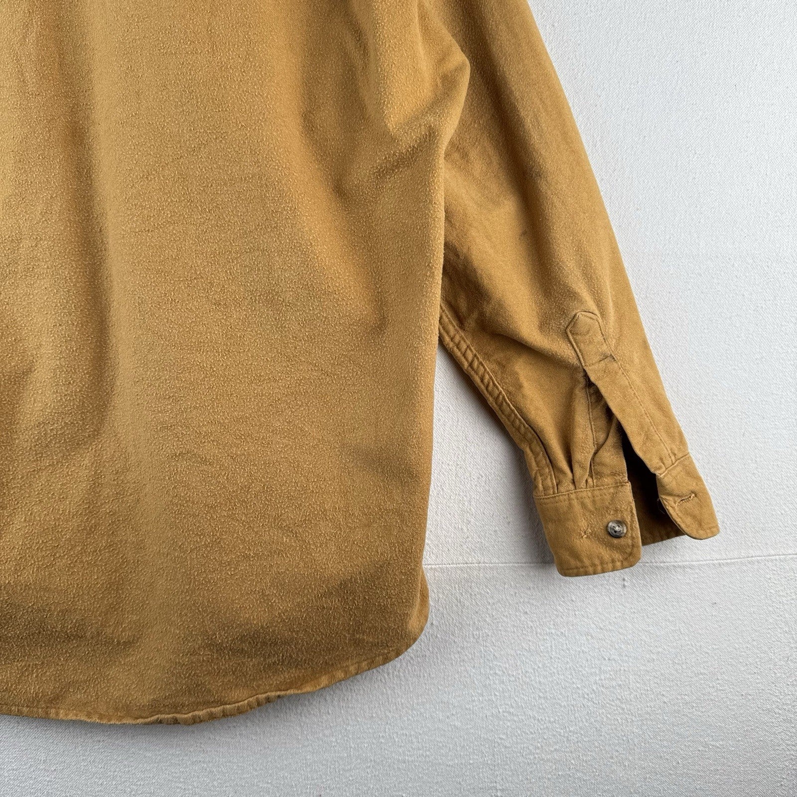 80’s Vtg OshKosh Bgosh Shirt Mens L Camel Tan Chamois Flannel Button USA Made