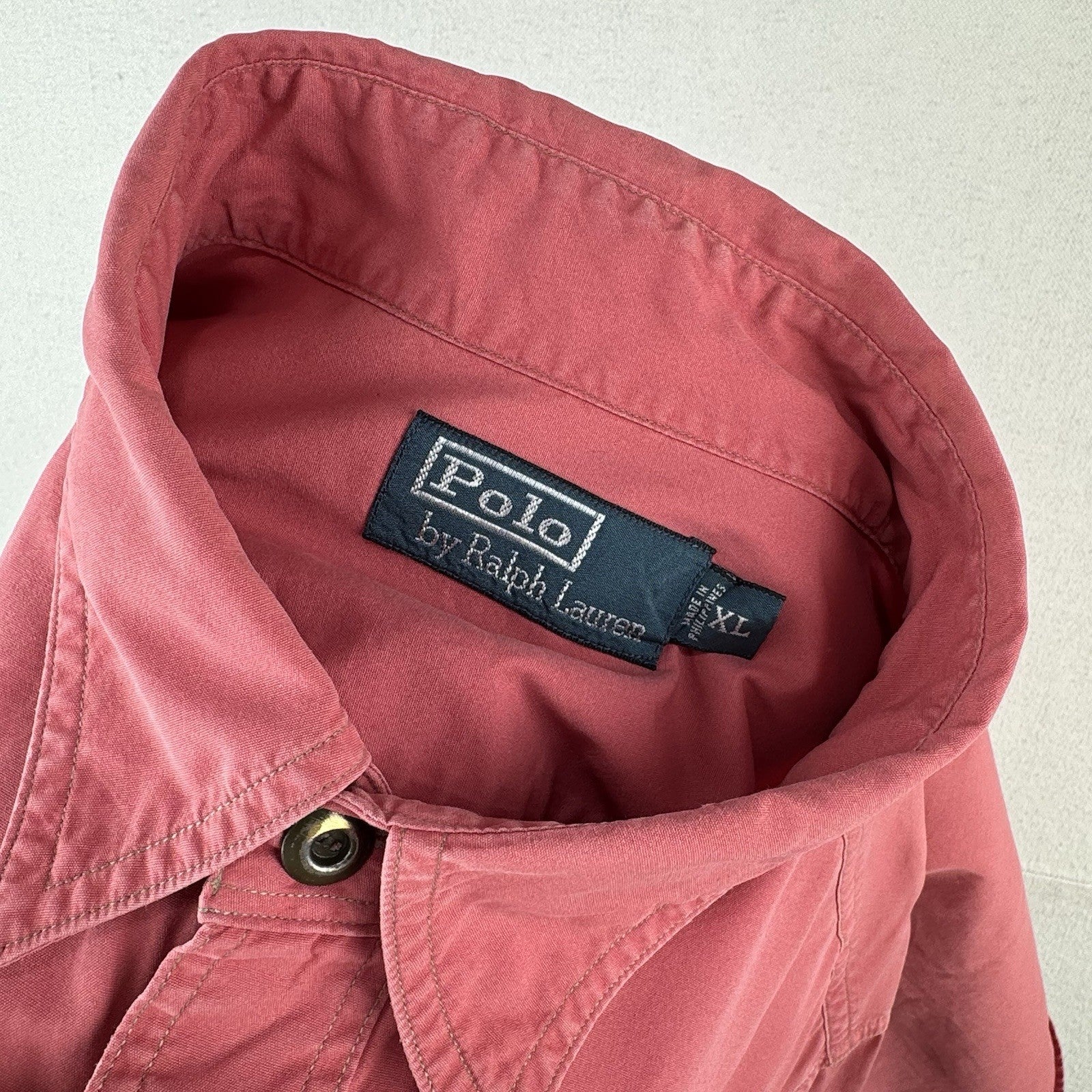 90’s Vtg Polo Ralph Lauren Men’s XL Military Safari Shirt Button Up Salmon Pink