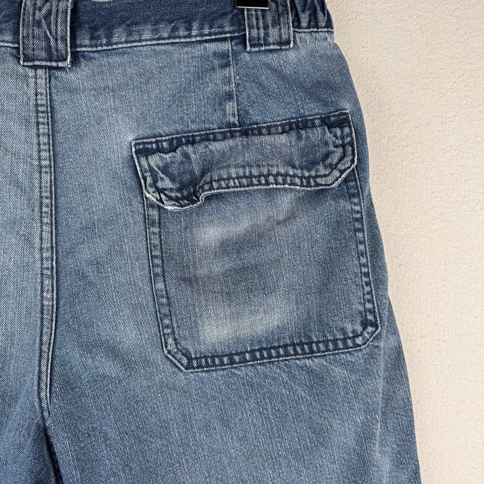 Vtg Croft & Barrow Denim Cargo Safari Pocket Shorts Mens 32x6 Blue Elastic Waist
