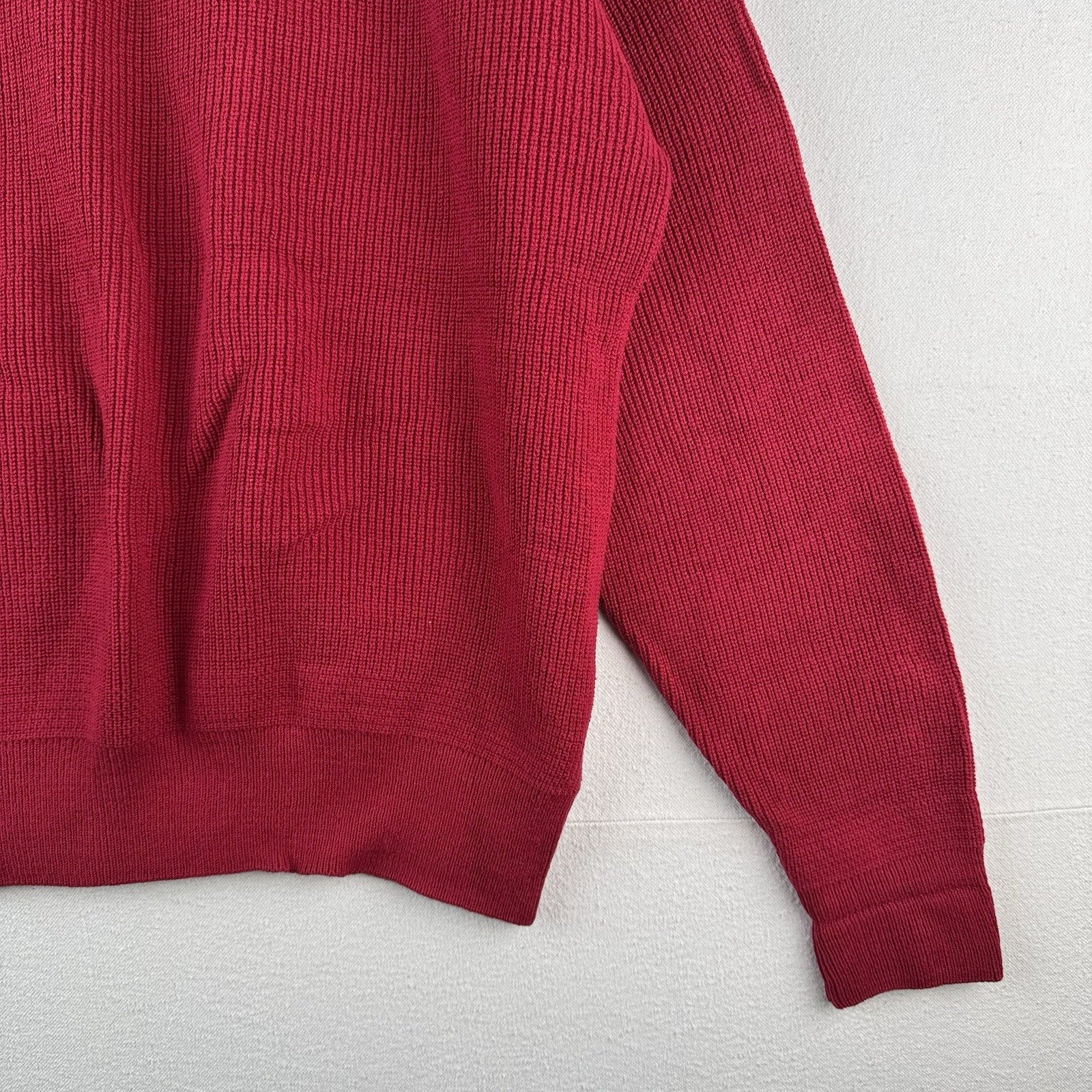 90s Vintage LL Bean Men's Large Red Henley Fisherman Sweater Made In USA