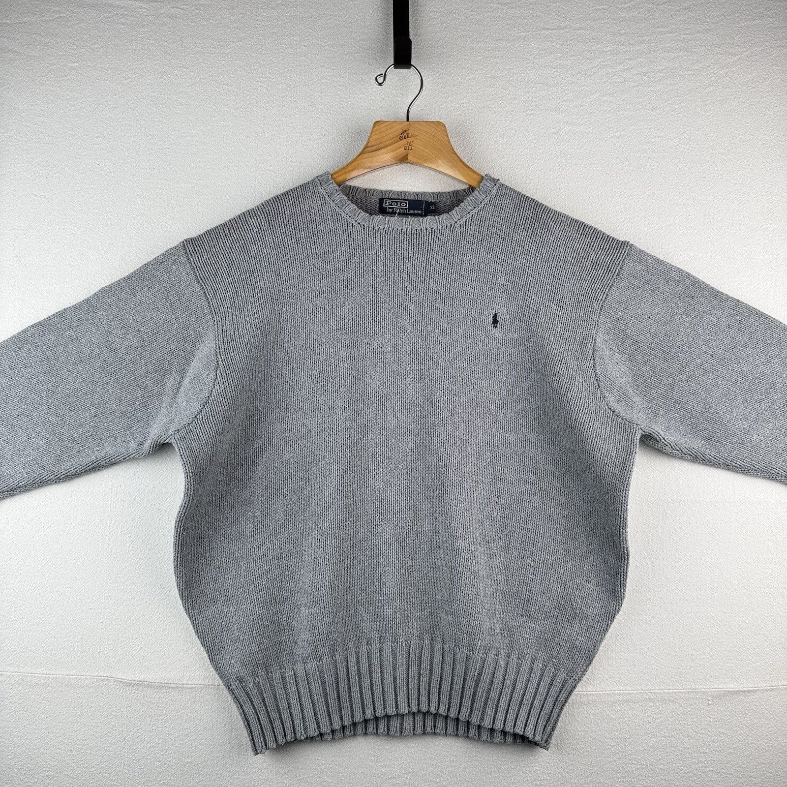 90’s Vintage Polo Ralph Lauren Knit Sweater Men’s XL Gray Cotton Crew Neck