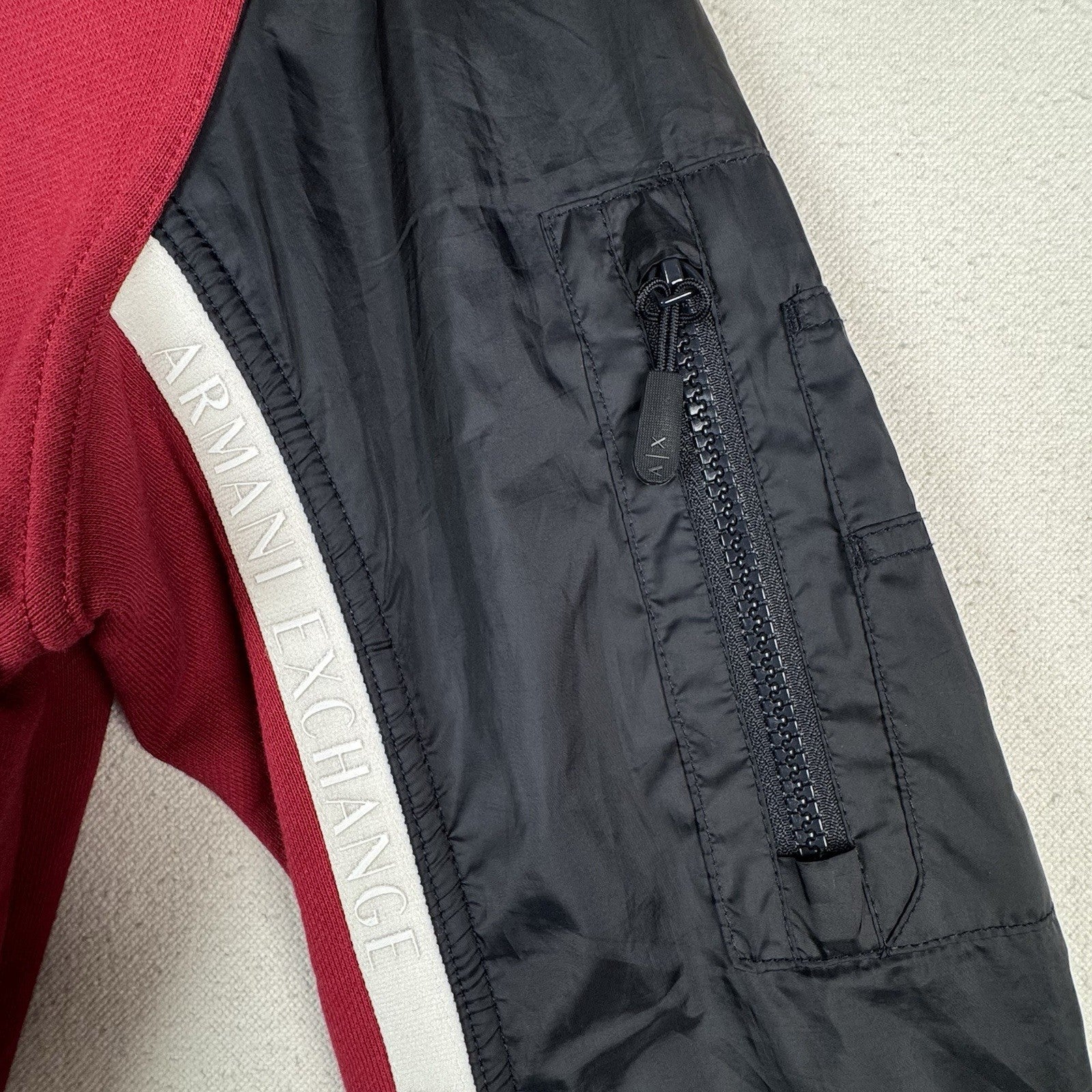 Armani Exchange Maroon Red Black White Bomber Jacket Men’s Large