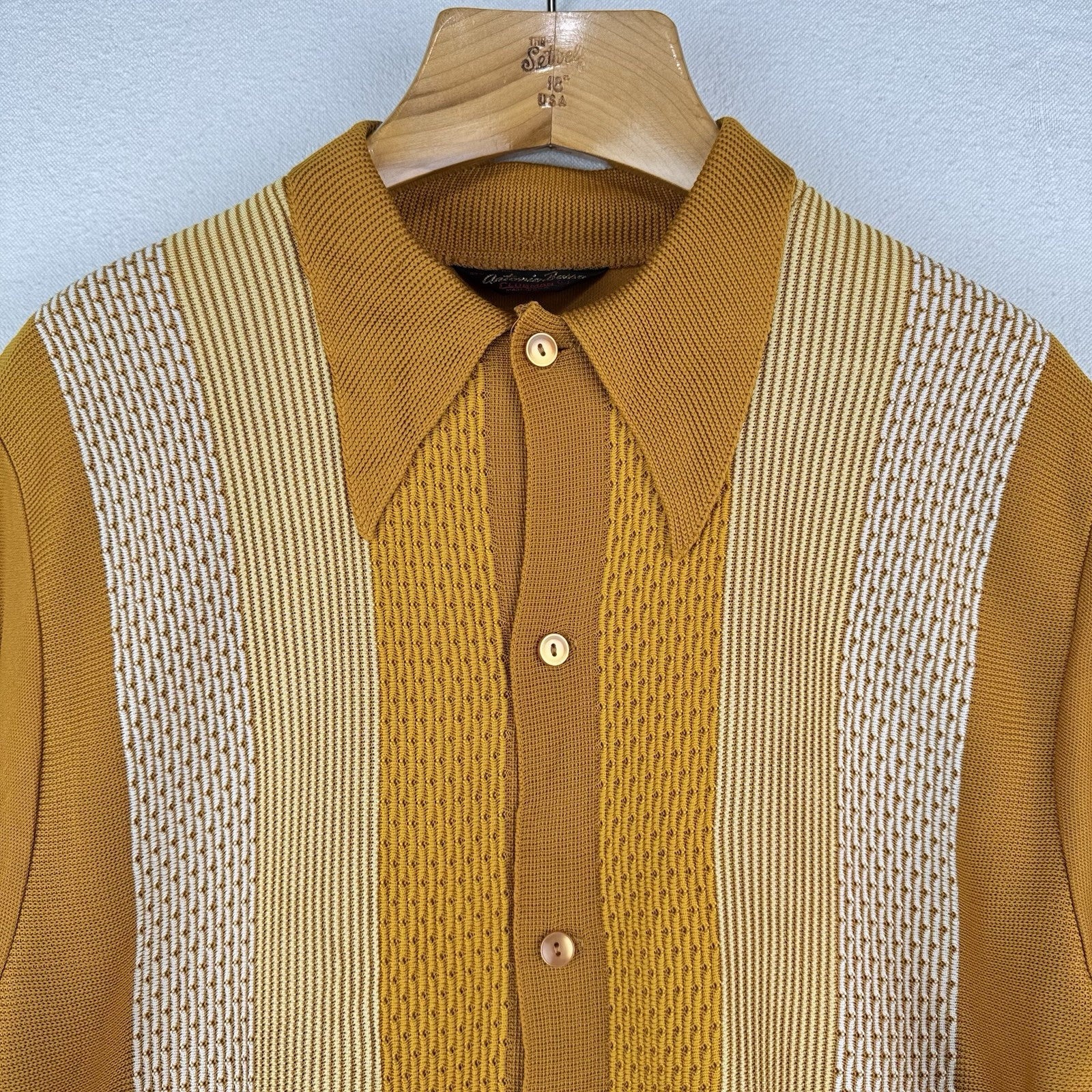 60’s Vintage Antonio Basso Clubman Knit Polo Shirt Dagger Collar Made USA Mens L