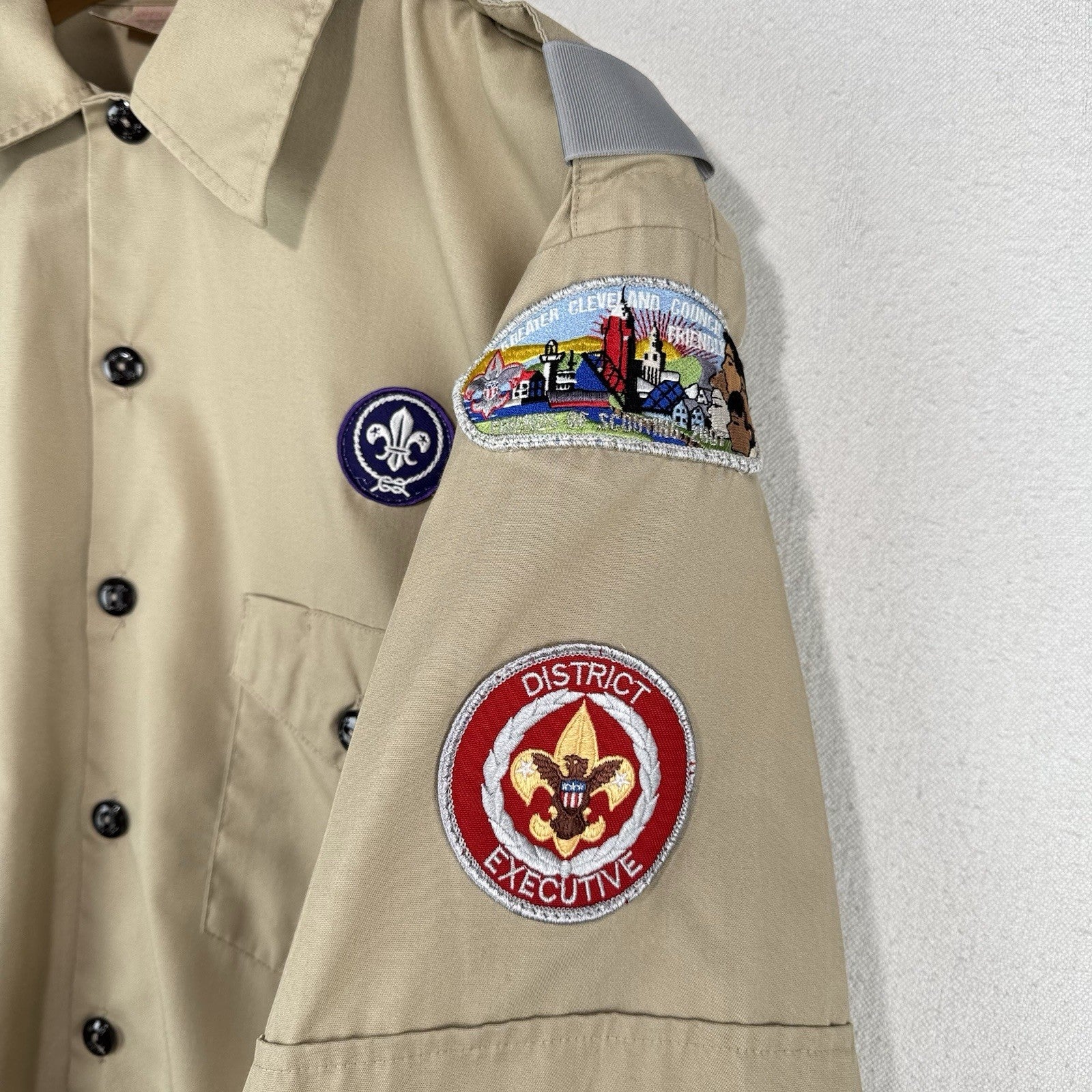 Vtg Boy Scouts of America Shirt Mens L Beige Short Sleeve Made USA Exec *Read