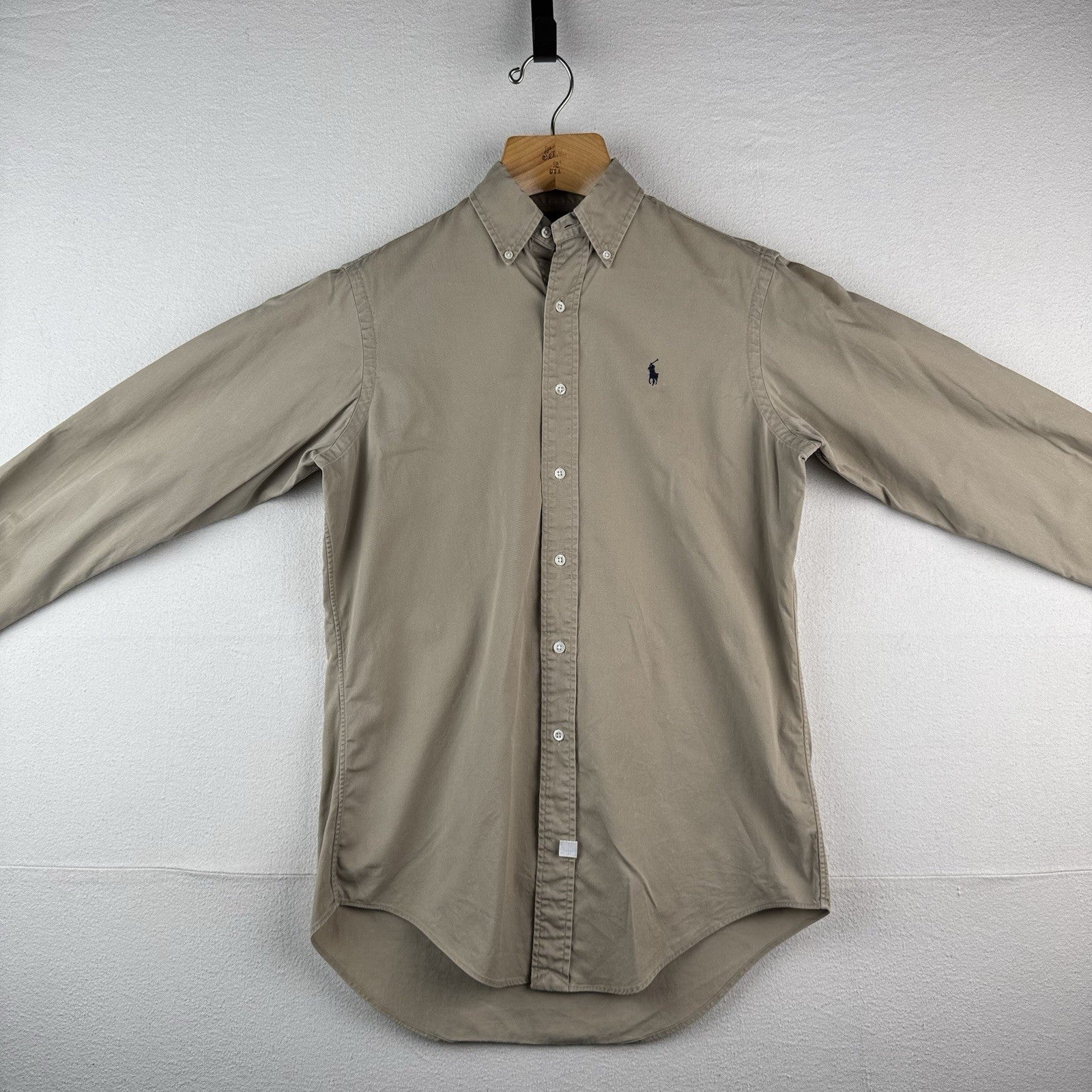 Vintage Polo Ralph Lauren Button Down Shirt Men's Small Large Khaki 100% Cotton