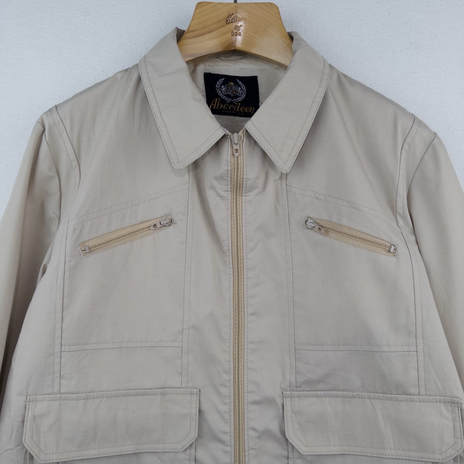 80’s Vtg Aberdeen Men’s M Tan Lightweight Field Jacket Full Zip Pockets