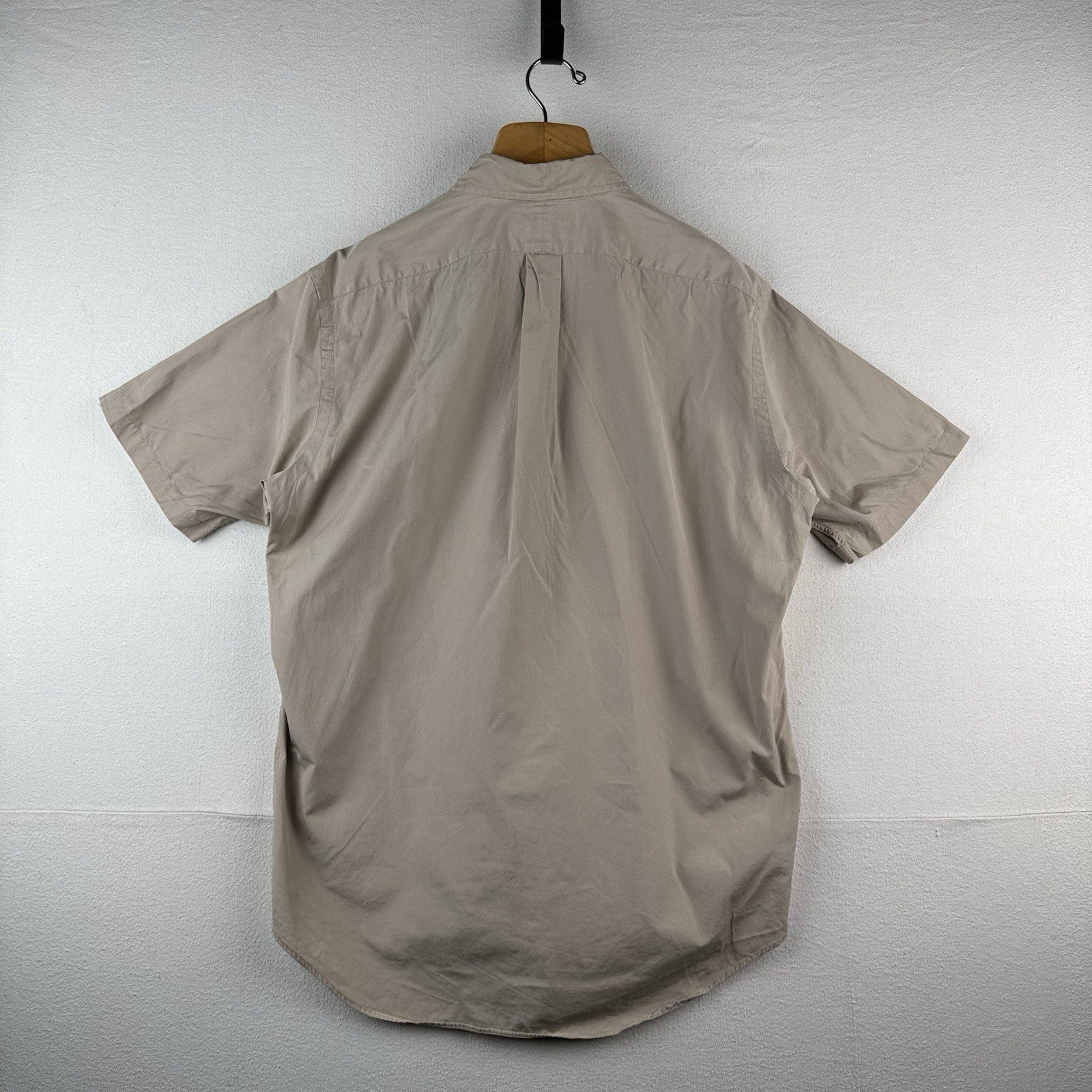 Vintage Ralph Lauren Mens L Beige Classic Fit Short Sleeve Button Down Shirt