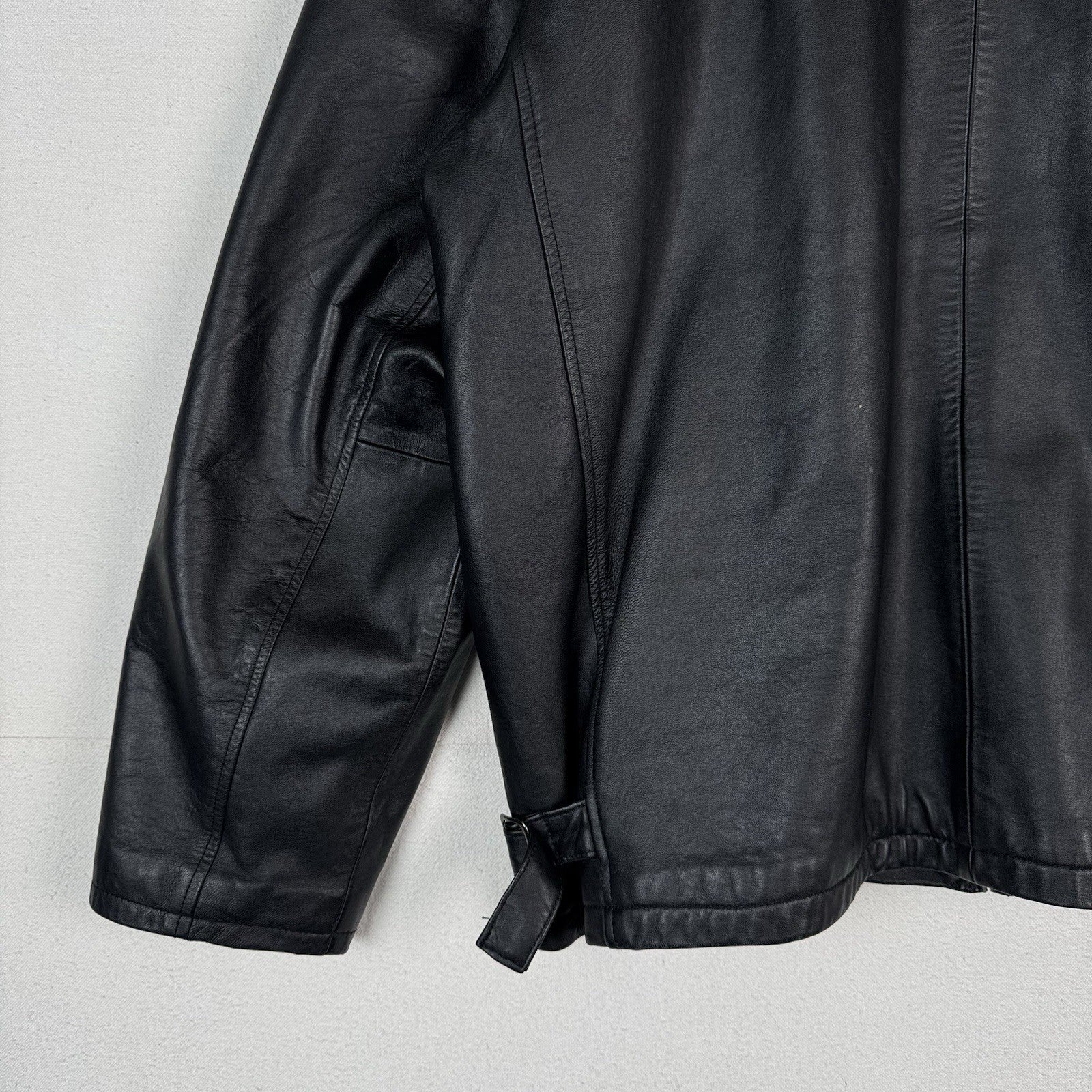 Trader Bay Leather Jacket Mens Size XL Black Full Zip Heavyweight Flight Bomber