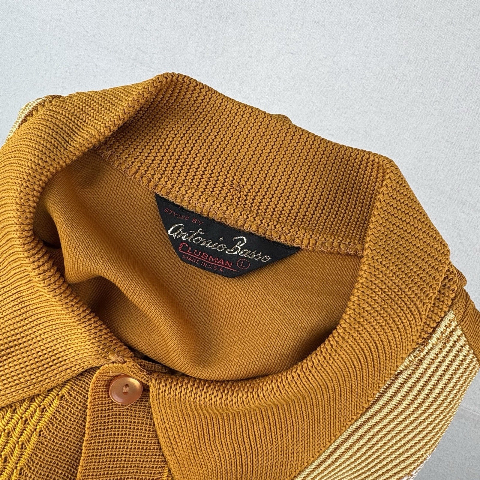 60’s Vintage Antonio Basso Clubman Knit Polo Shirt Dagger Collar Made USA Mens L