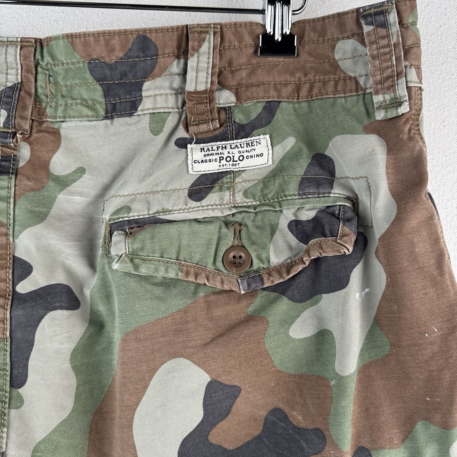 Polo Ralph Lauren Men's 38 Cargo Utility Camouflage Shorts Military *Distressed