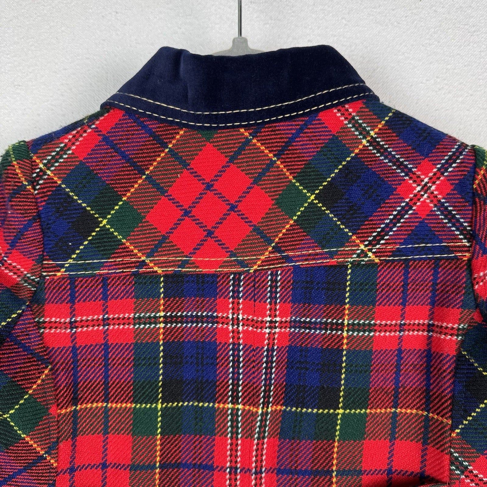 Vintage 60’s 70’s Red Tartan Plaid Car Coat Gold Buttons Made Canada 3T Toddler