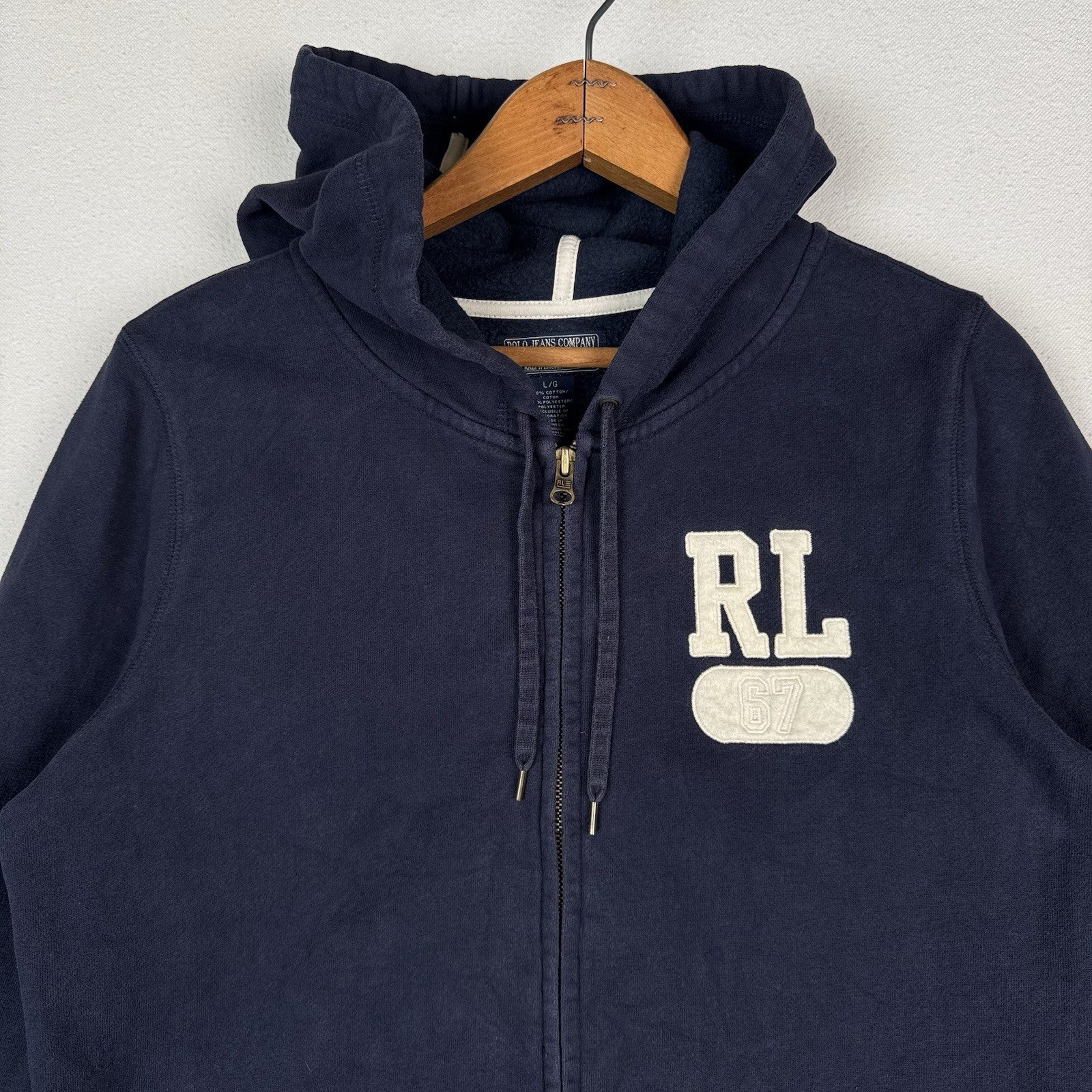 Polo Jeans Ralph Lauren Embroidered RL67 Zip Hoodie Women's Large Youth XL Blue