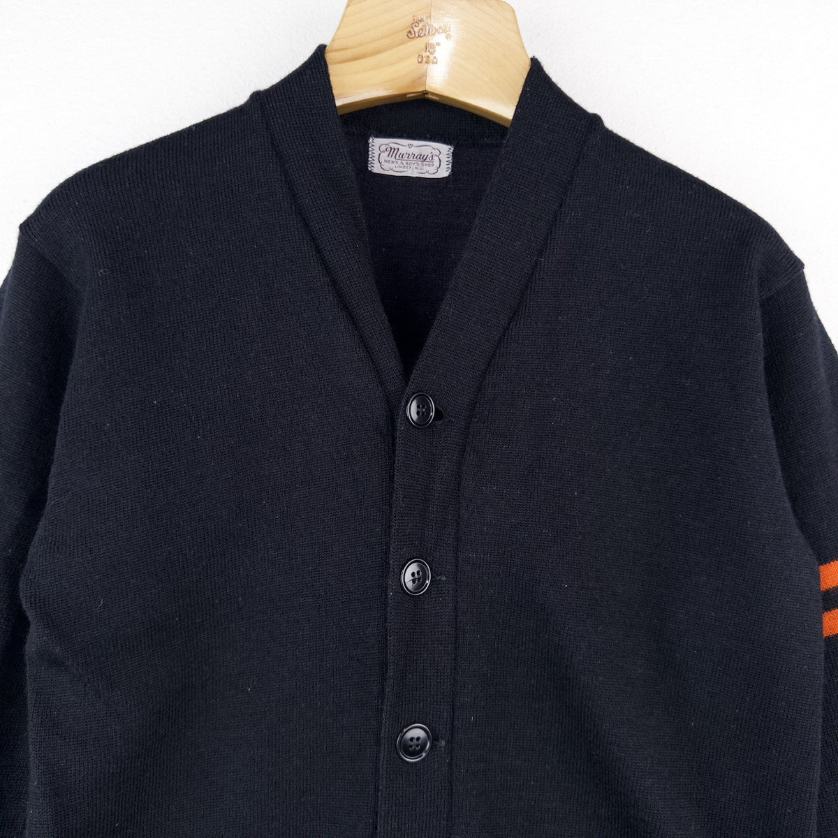 40’s Vtg Murray’s Knit Varsity Cardigan 32” XS / Youth M Black Orange Princeton