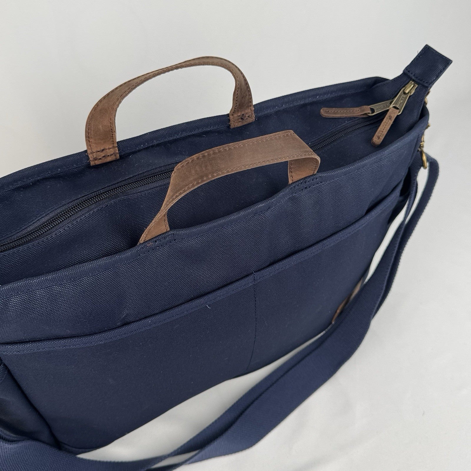 L.L.Bean Stonington Daily Commuter Travel Work Bag Navy Blue Canvas 17”