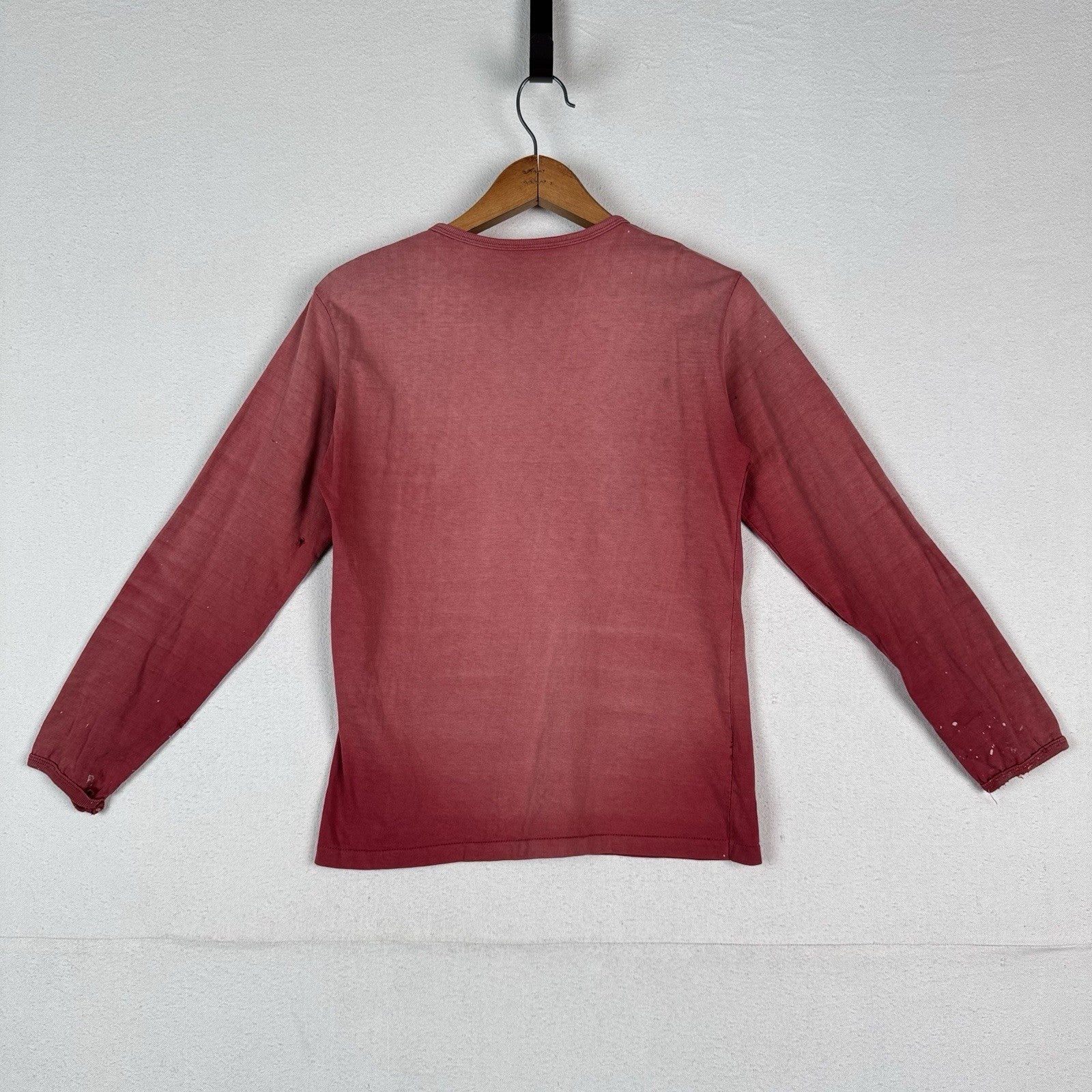 True Vintage 50s Kids Small Faded Distressed Red Henley Shirt Made In USA
