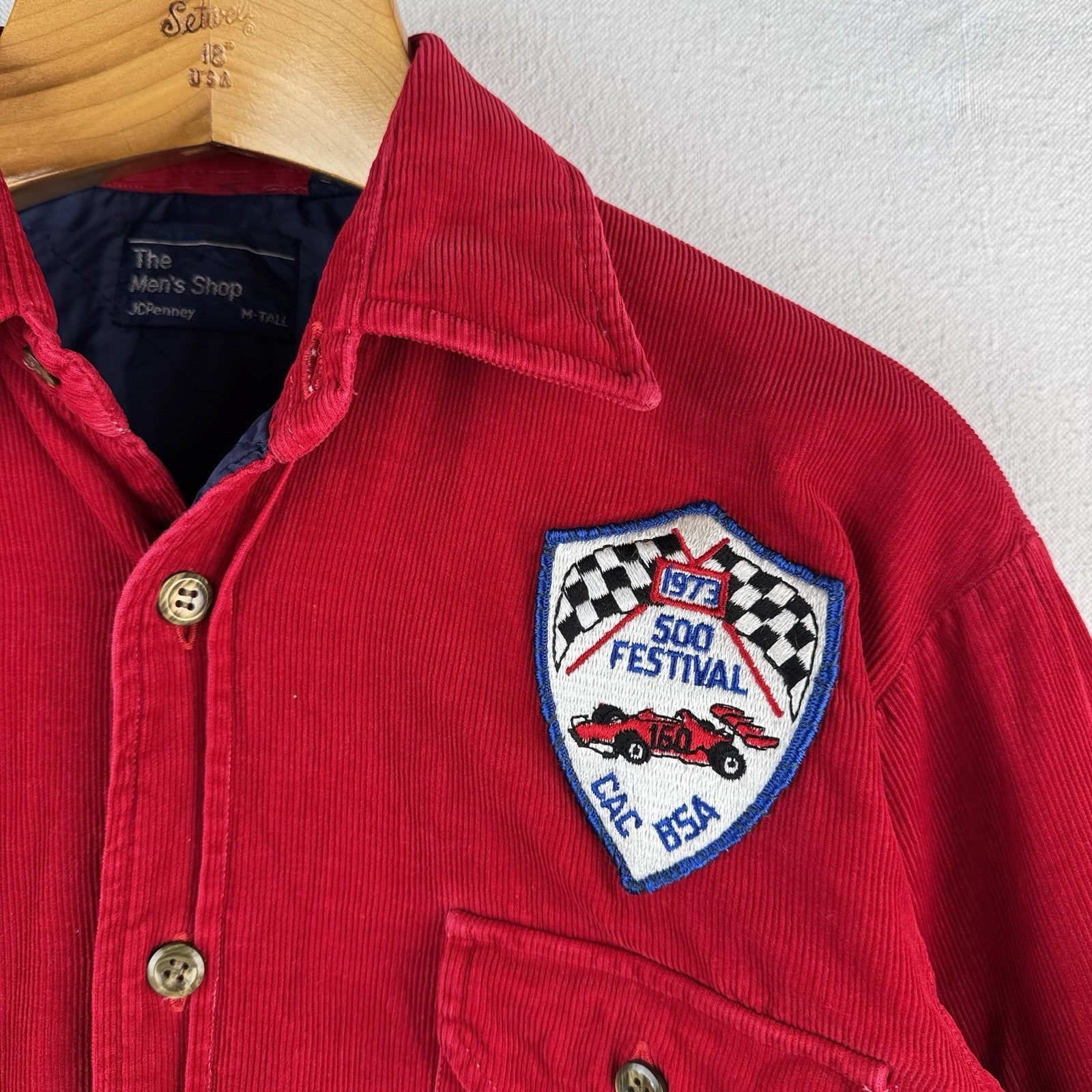 70’s Vtg JCPenney The Men’s Shop Men’s M Red Corduroy Quilt Jacket ‘73 BSA Patch