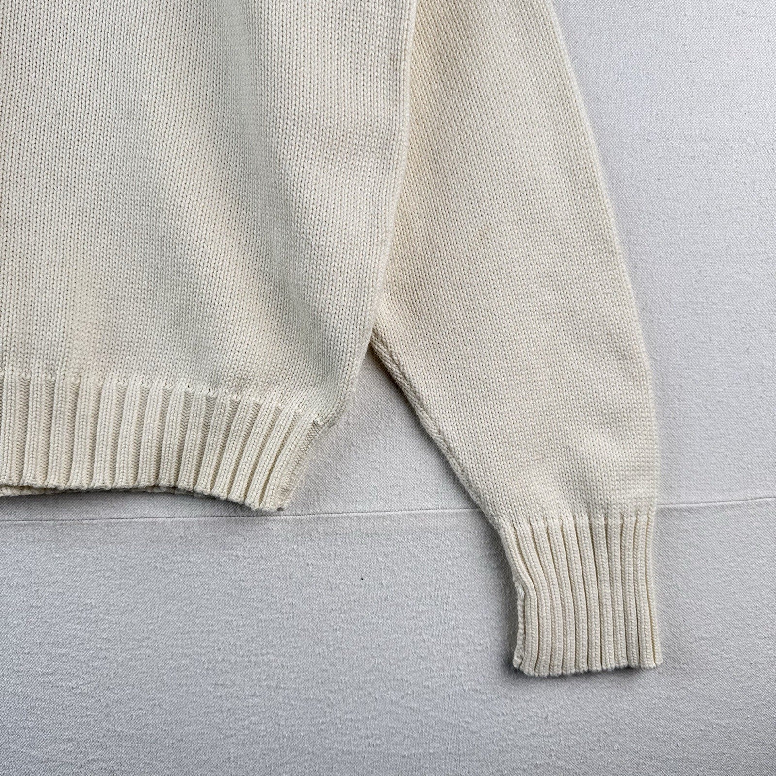 90’s Vtg Polo Ralph Lauren Sweater Men's XL Cream 100% Cotton Crewneck Navy Pony