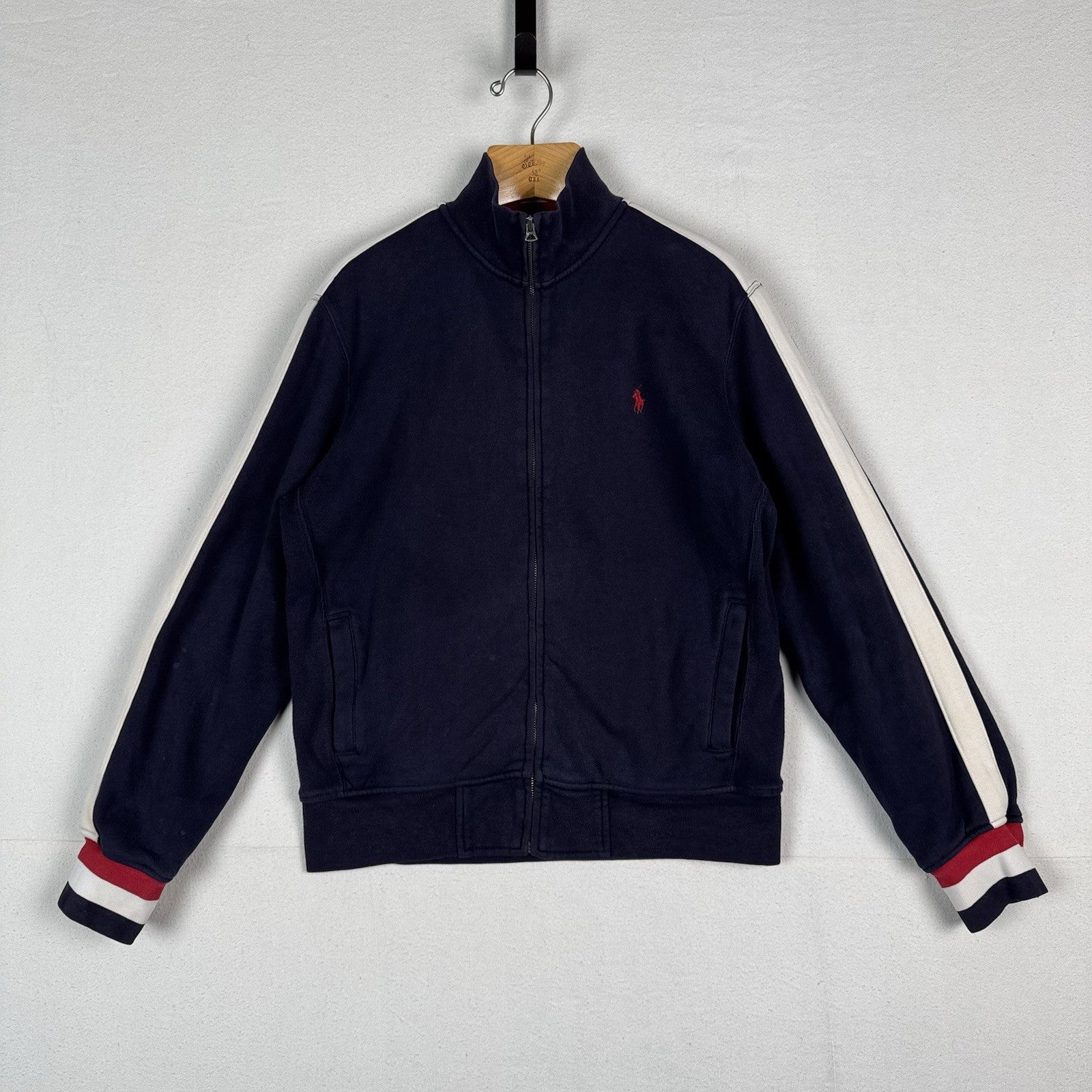 Vtg Polo Ralph Lauren Men L Blue Waffle Lined Track Jacket Heavyweight *Read