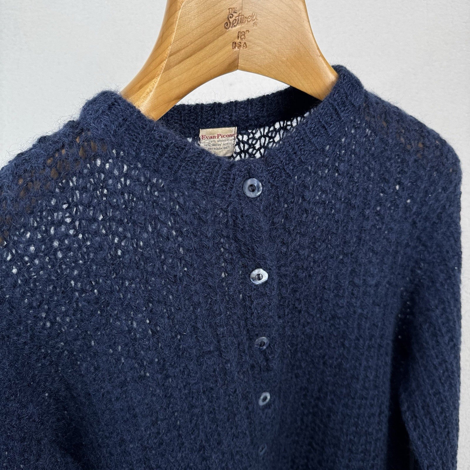 60’s Vintage Evan-Picone Women’s Small Mohair Cardigan Sweater Fuzzy 20x21