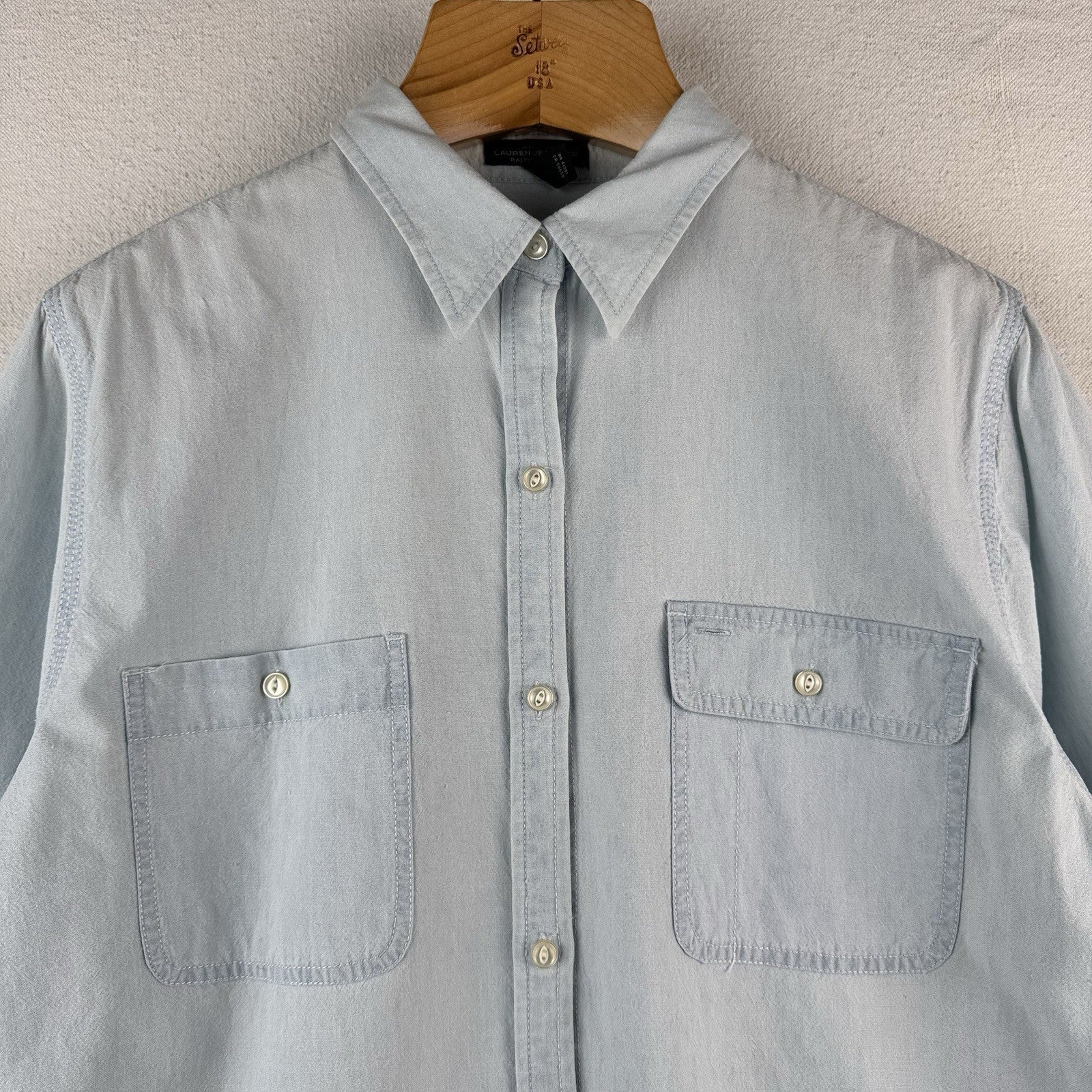 Lauren Ralph Lauren Women's XL Blue Chambray Button Down Shirt 100% Cotton