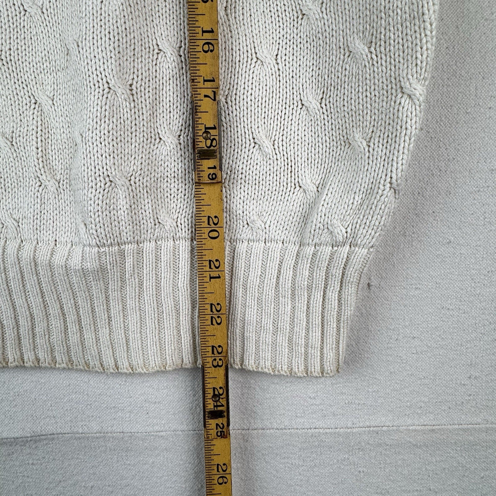 Vintage Neiman Marcus Cotton Cable Knit Sweater Ivory Cream Small 40”
