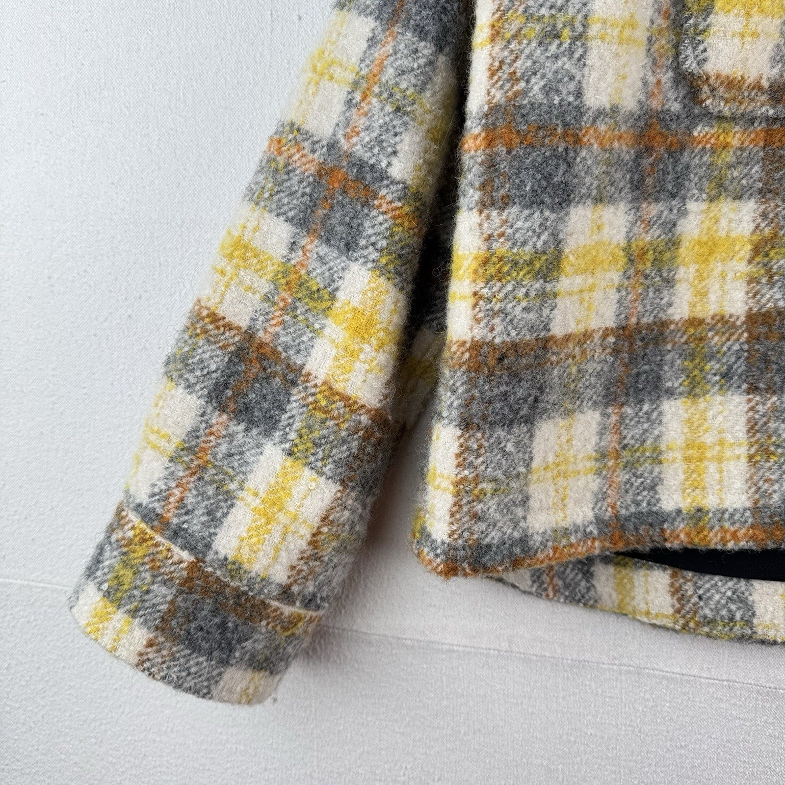 GAP Wool Trucker Jacket Women’s M Yellow Plaid Full Zip Boxy Chore Shirt