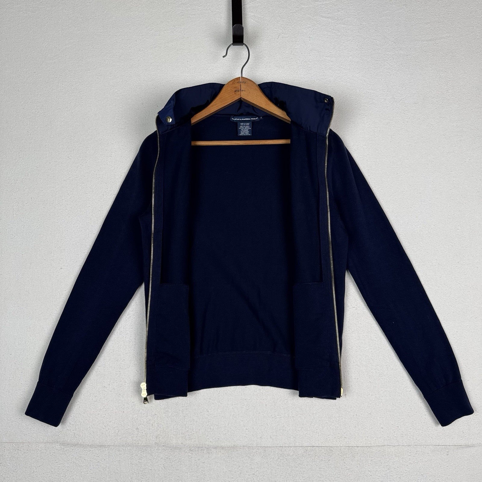 Ralph Lauren Golf Women’s Double Knit Blue Bomber Double Zip Stowaway Hood Small