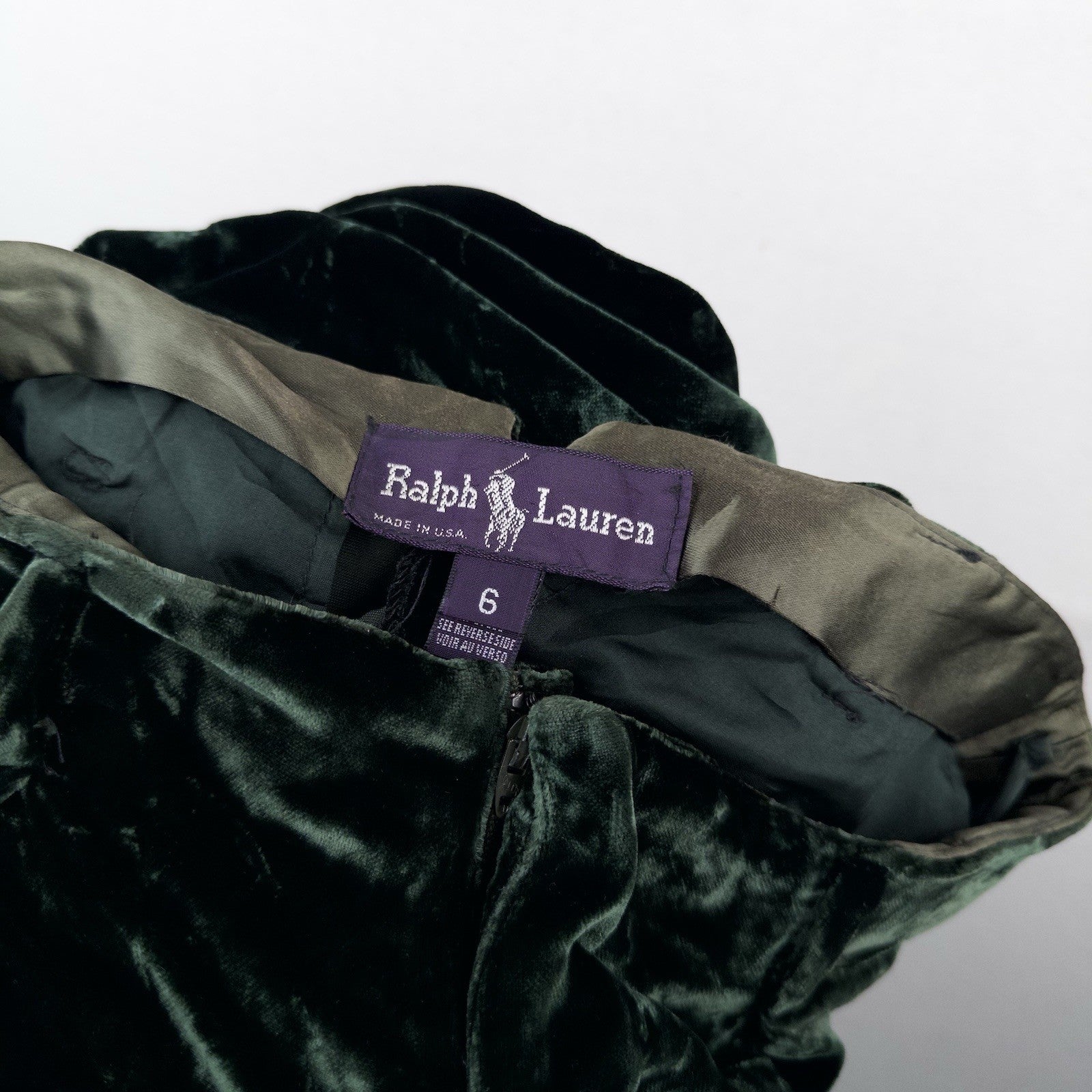 Vintage Ralph Lauren Purple Label Womens 6 Green Velvet Wide Leg Pants USA Talon