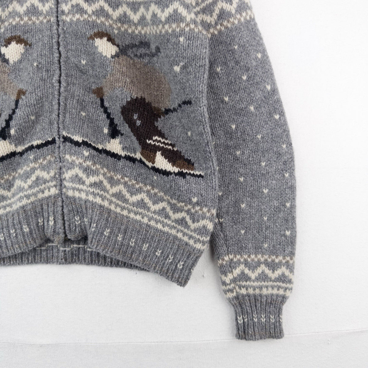 90’s Vtg Cowichan Wool Ski Graphic Fair Isle Sweater Knit Wool Zip Women’s L