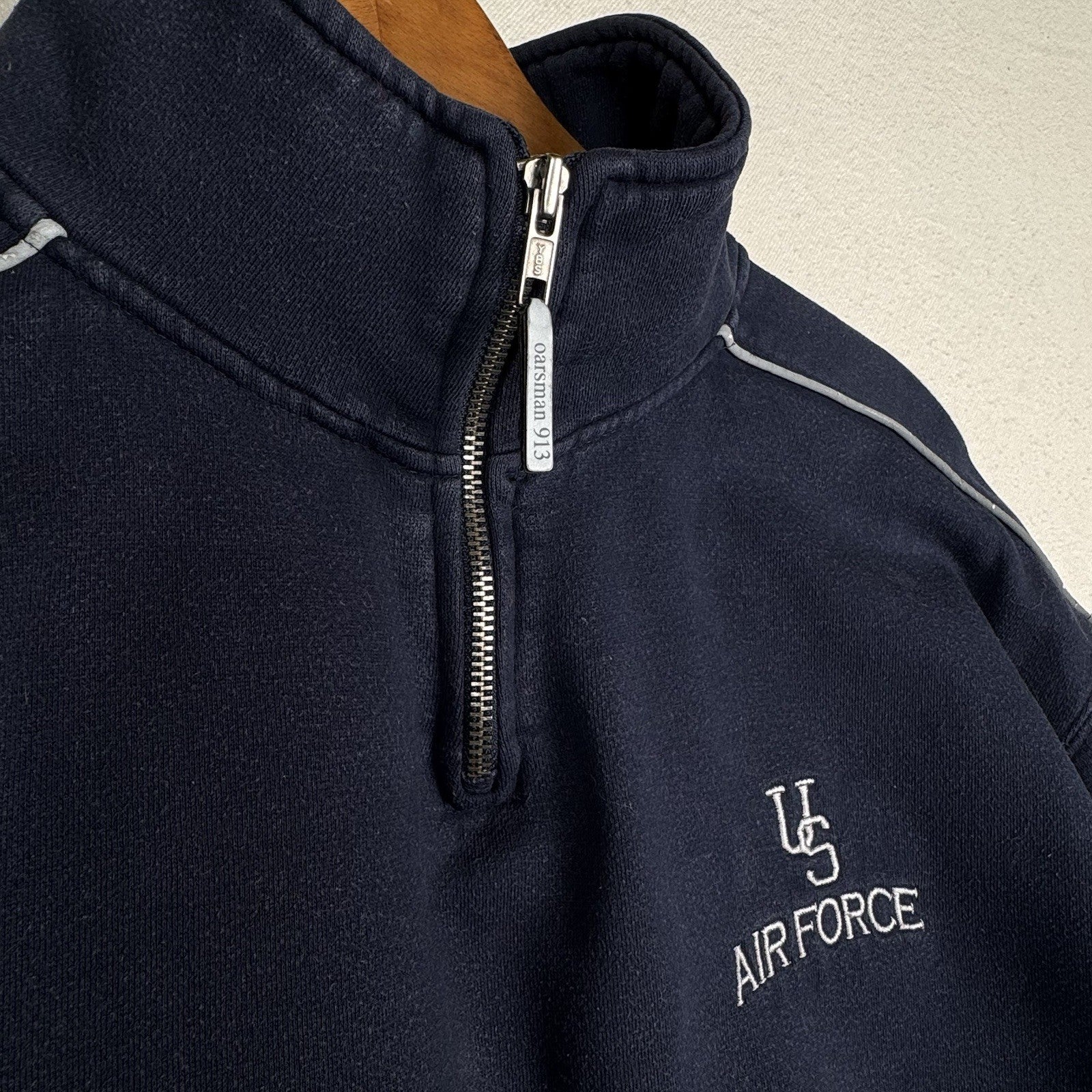 Vintage US Air Force Blue Quarter Zip Oarsman Sweatshirt Men’s Large Reflective