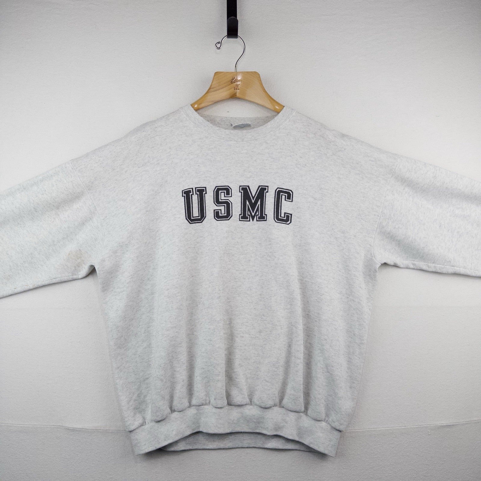 80’s Vtg USMC Military Santee Gray Print Sweatshirt Men’s XL Boxy Made in USA