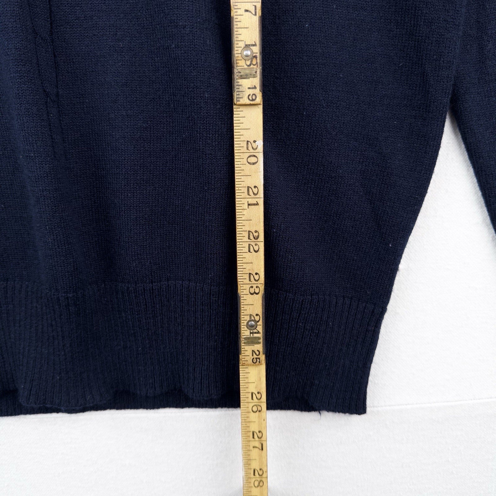 70’s Vtg Long Sleeve Knit Polo Sweater Ribbed Johnny Collar Navy Blue Men’s L