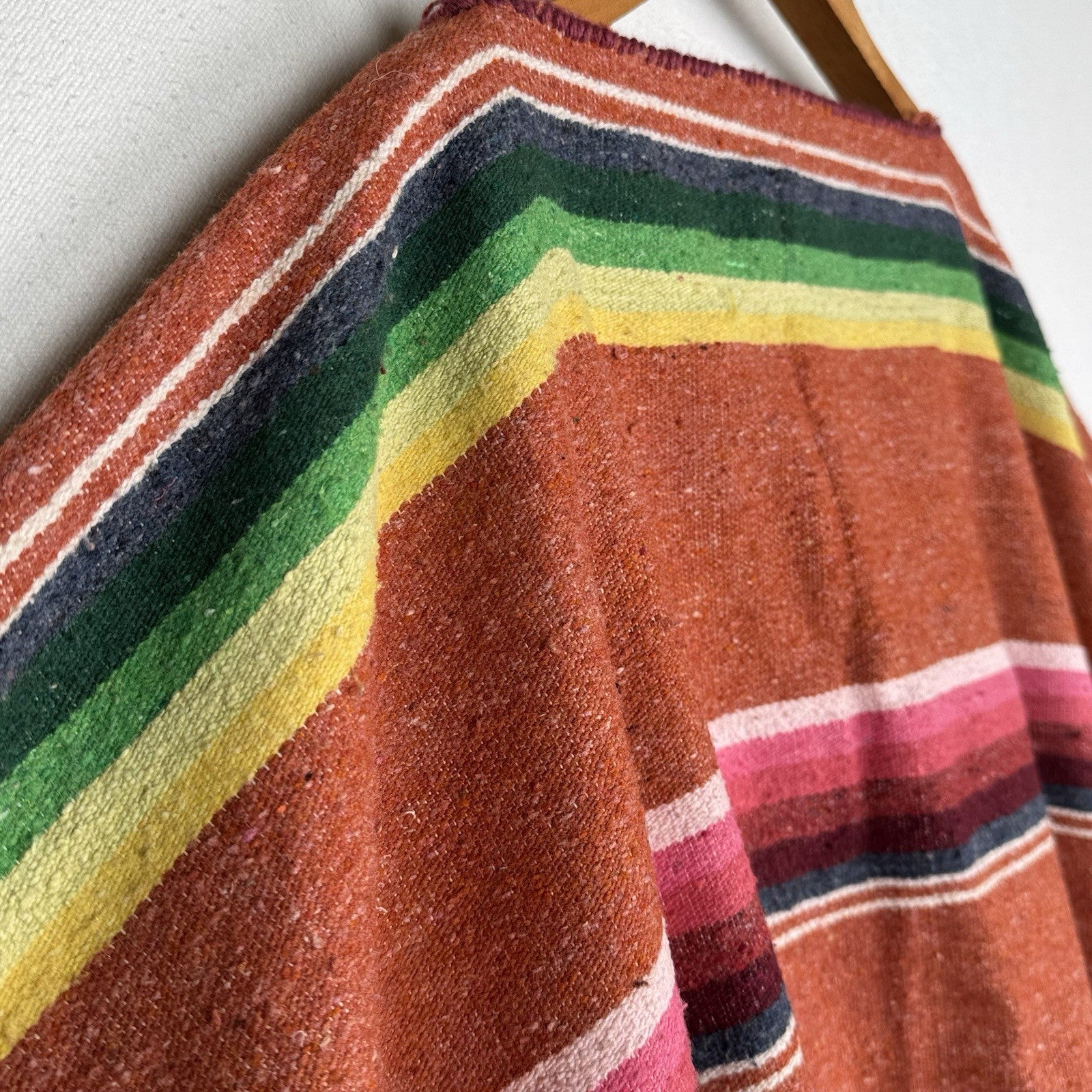 Vintage Handwoven Mexican Serape Blanket Poncho Length: 42” Sleeve: 25”