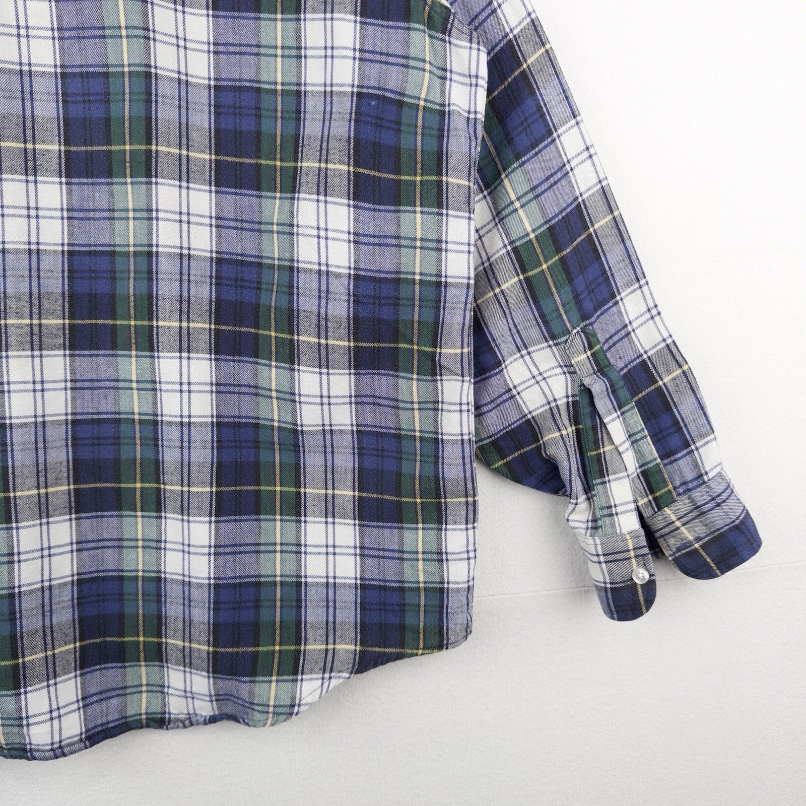 80’s Vtg LL Bean Mens XL Blue Green Scotch Plaid Flannel Shirt USA *Distressed