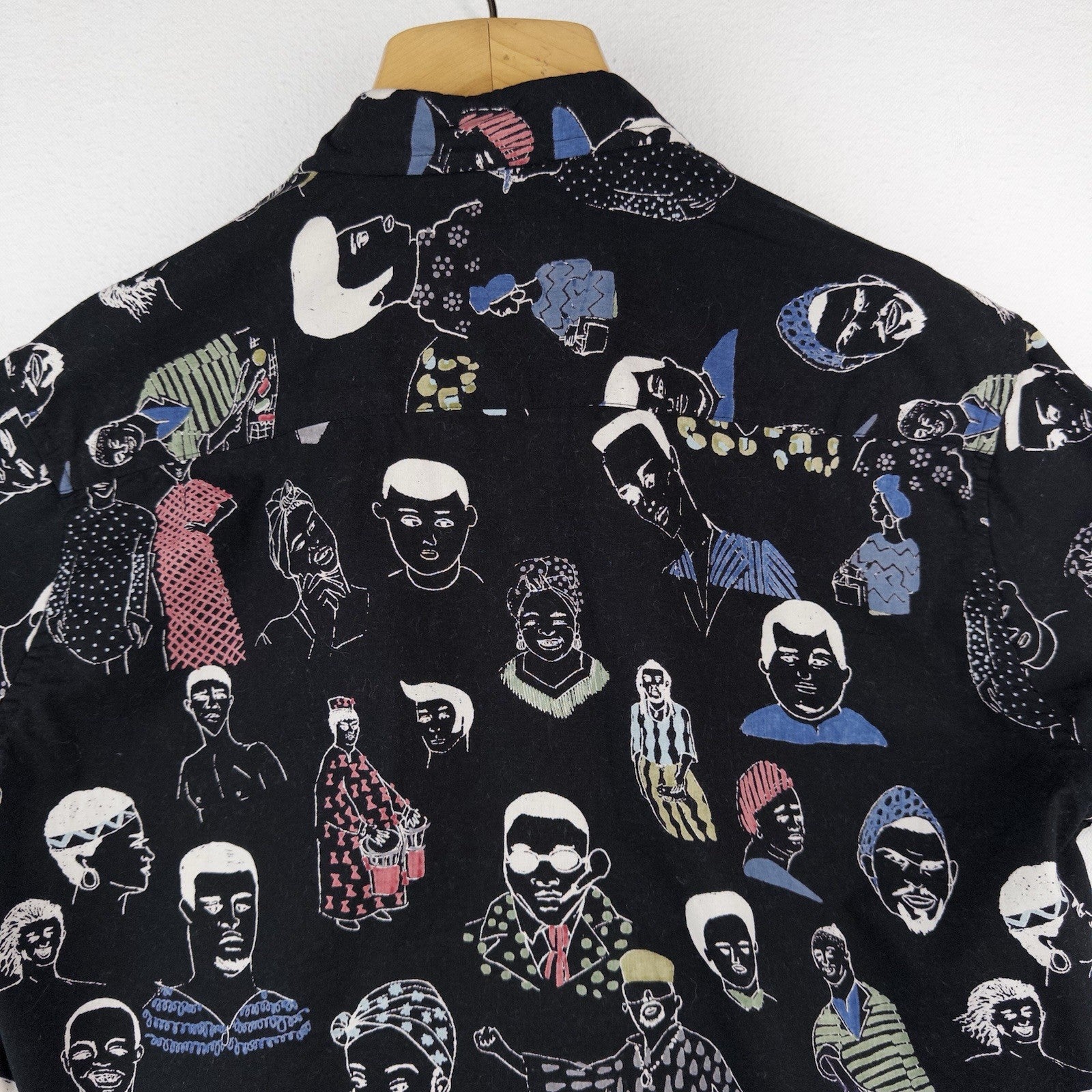 Hand Drawn People Face Illustrated All Over Print Short Sleeve Buttonup Shirt XL