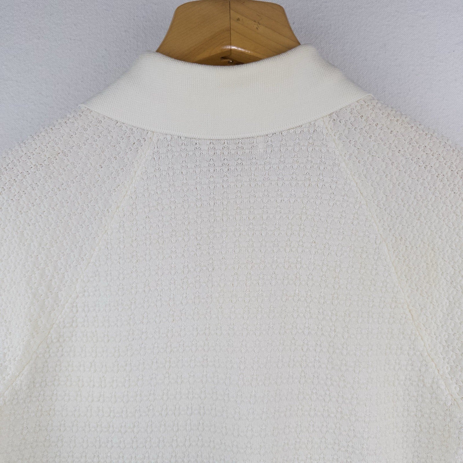 70’s Vtg Donegal Colesta Men’s M Cream Ivory Textured Polo Shirt Dagger Collar