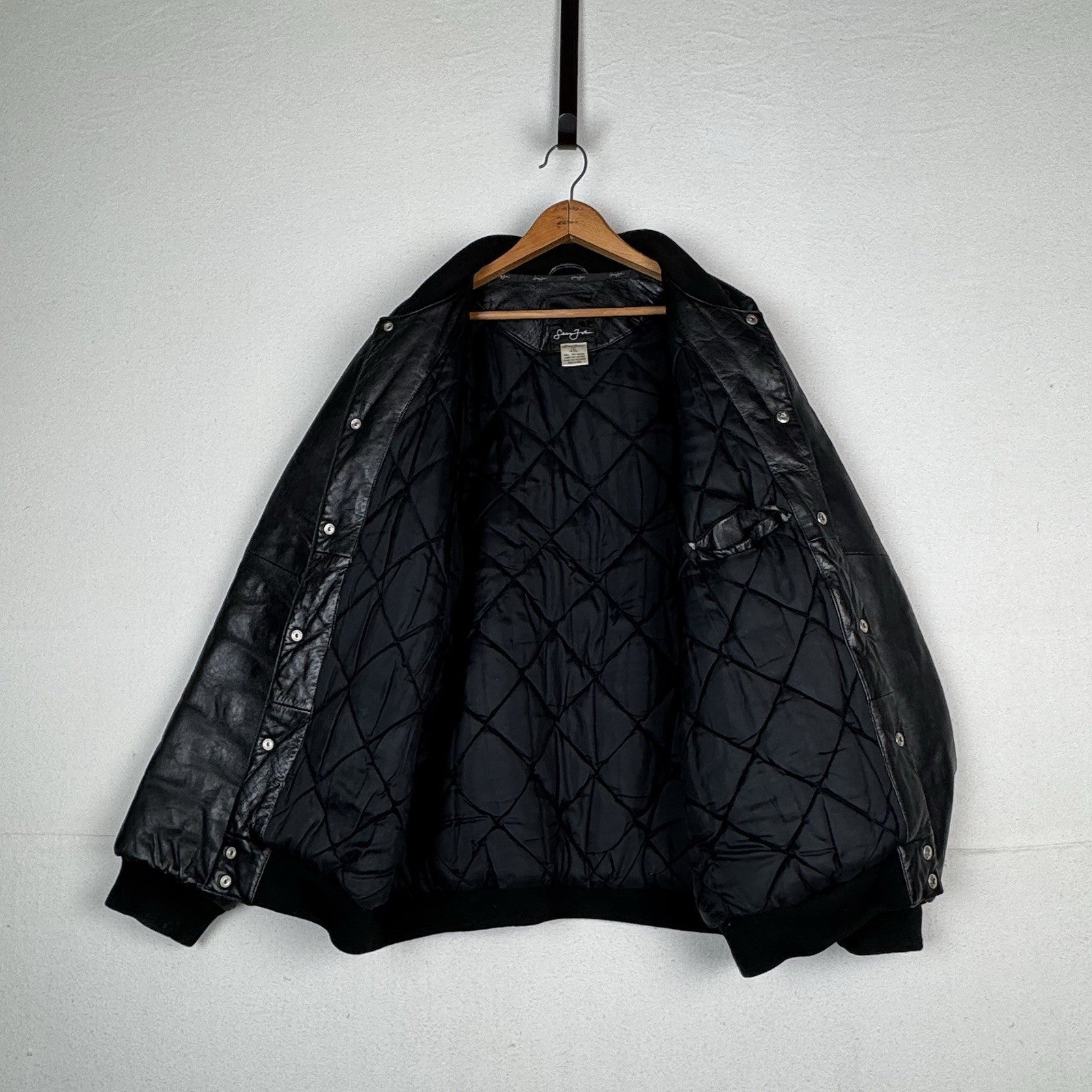 Vtg Sean John Soft Leather Bomber Jacket 2XL Black Puffy Hip Hop Streetwear