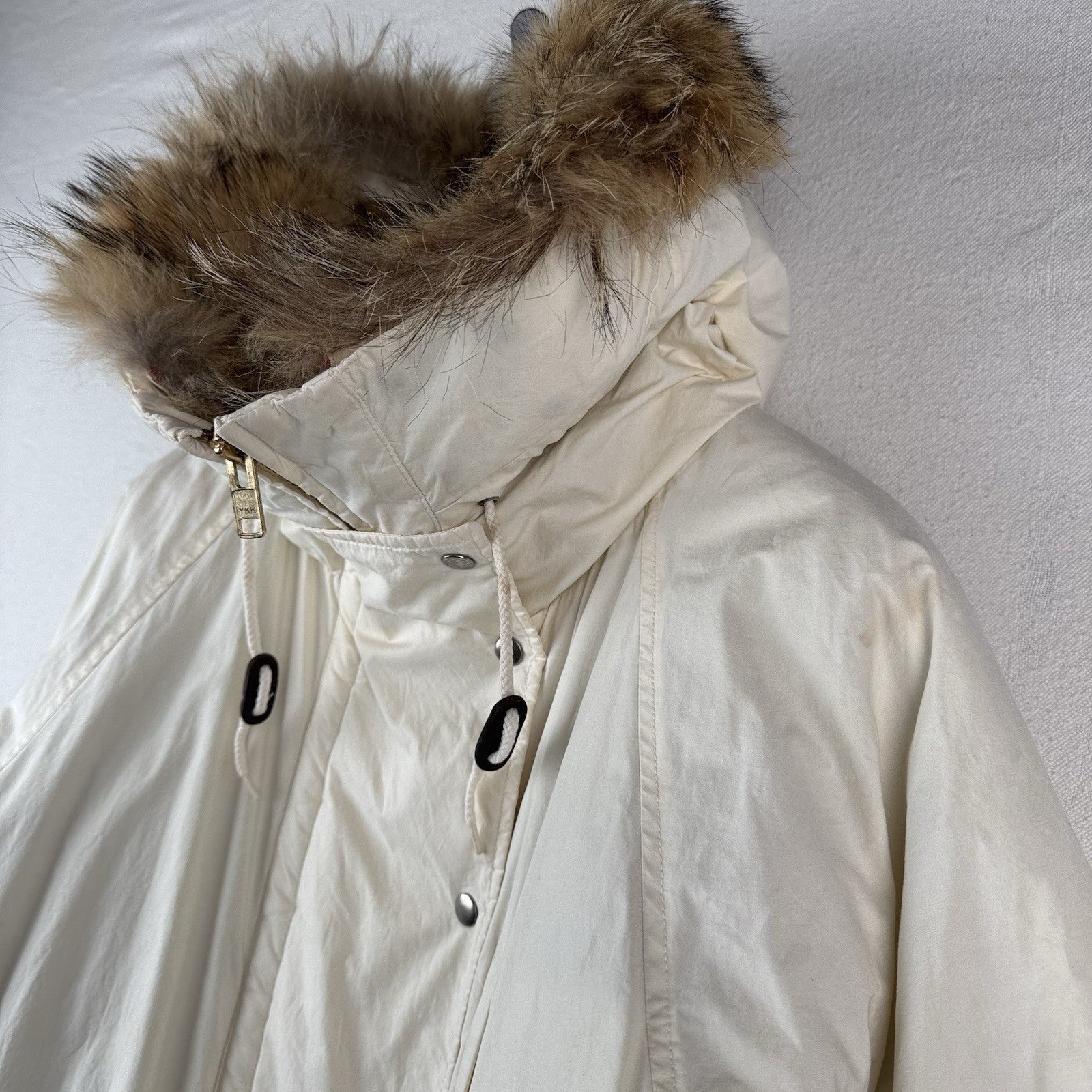 90’s Vtg Polo Ralph Lauren White Down Parka Mens M Coyote Fur Hood Coat *Read