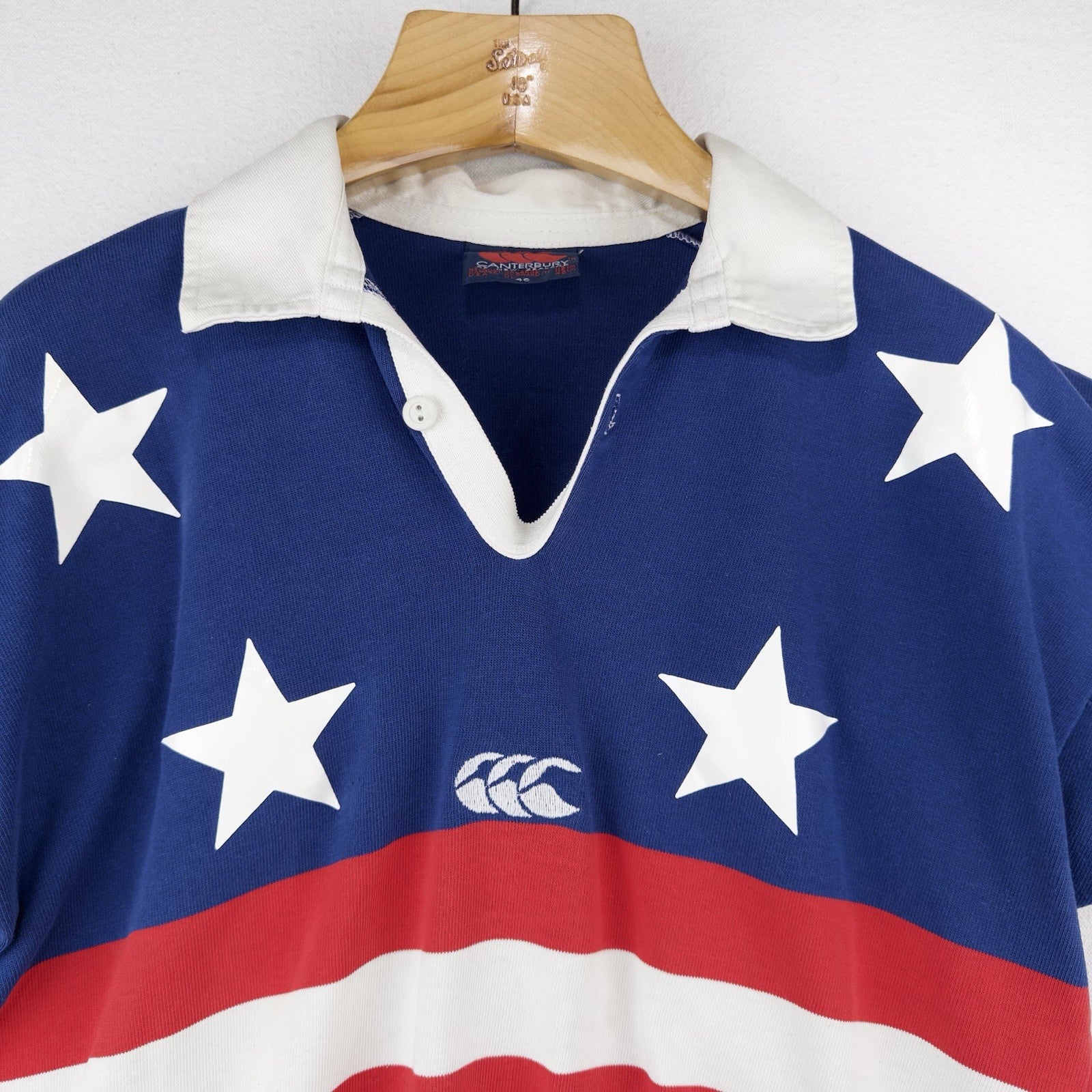 1993 Vtg Canterbury USA Rugby Flag Short Sleeve Polo League Jersey Mens XL (46)