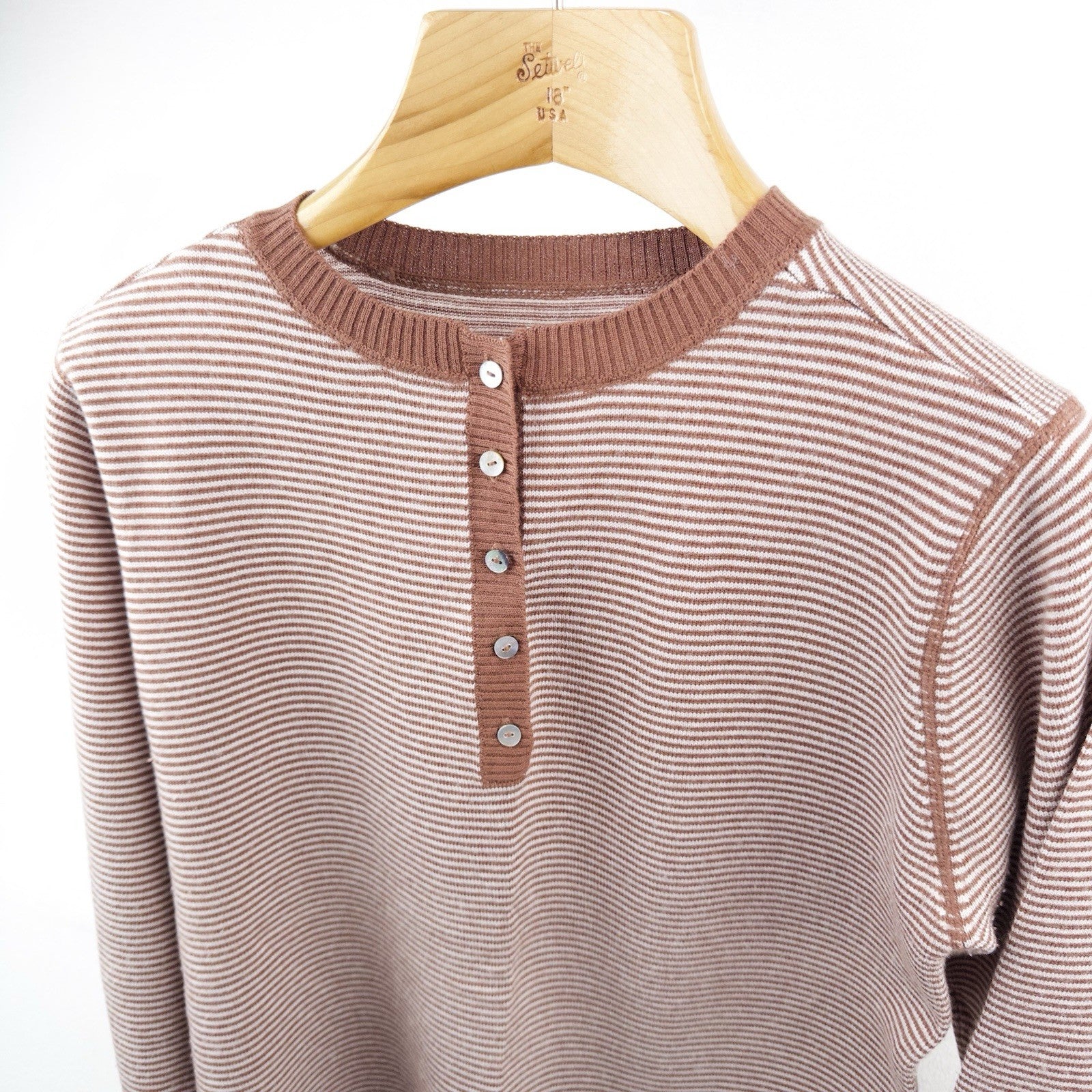 Merino Wool Striped Sweater Henley Women’s Large Carve Designs