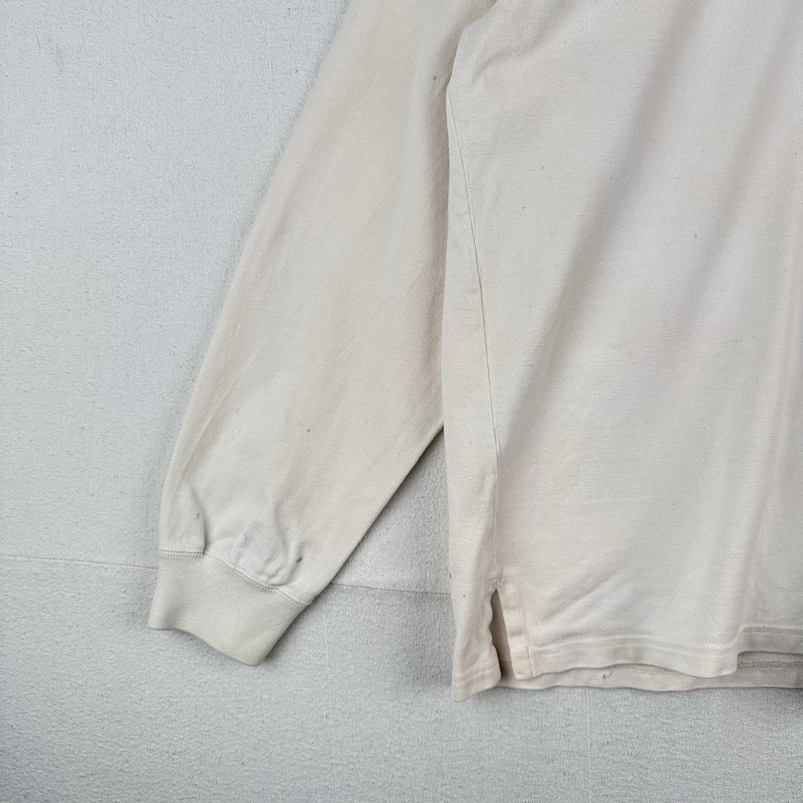 90’s Vtg Polo Ralph Lauren Shirt Men’s M Ink Splatter Rugby White Denim Collar