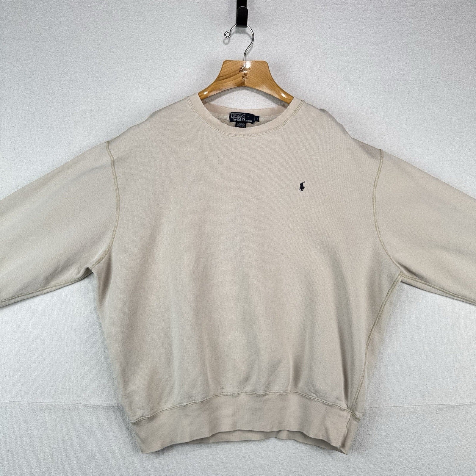 90’s Vintage Polo Ralph Lauren Men’s L Crewneck Sweatshirt Tan *Distressed