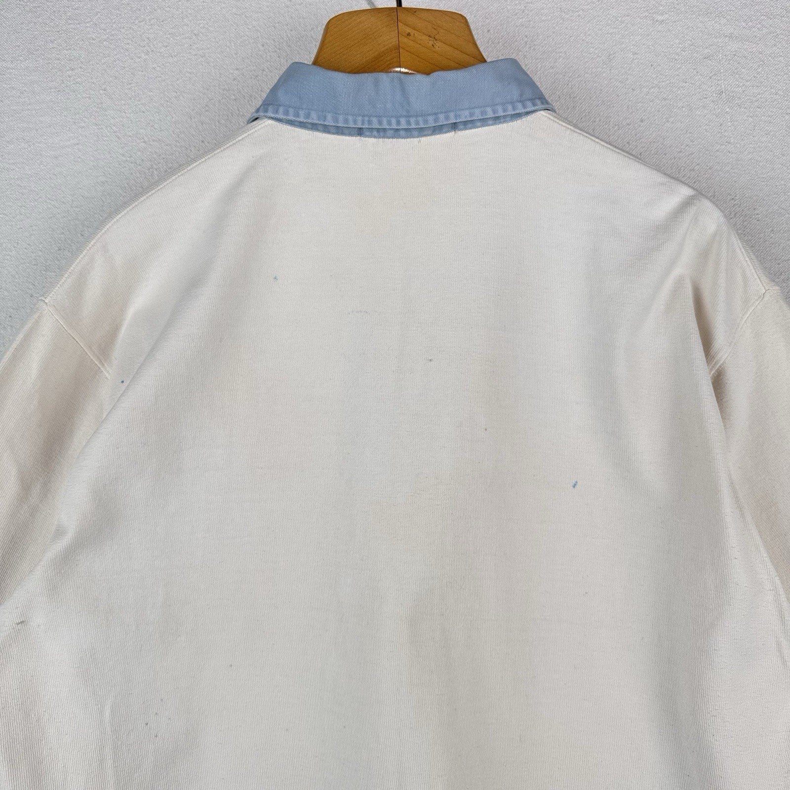 90’s Vtg Polo Ralph Lauren Shirt Men’s M Ink Splatter Rugby White Denim Collar